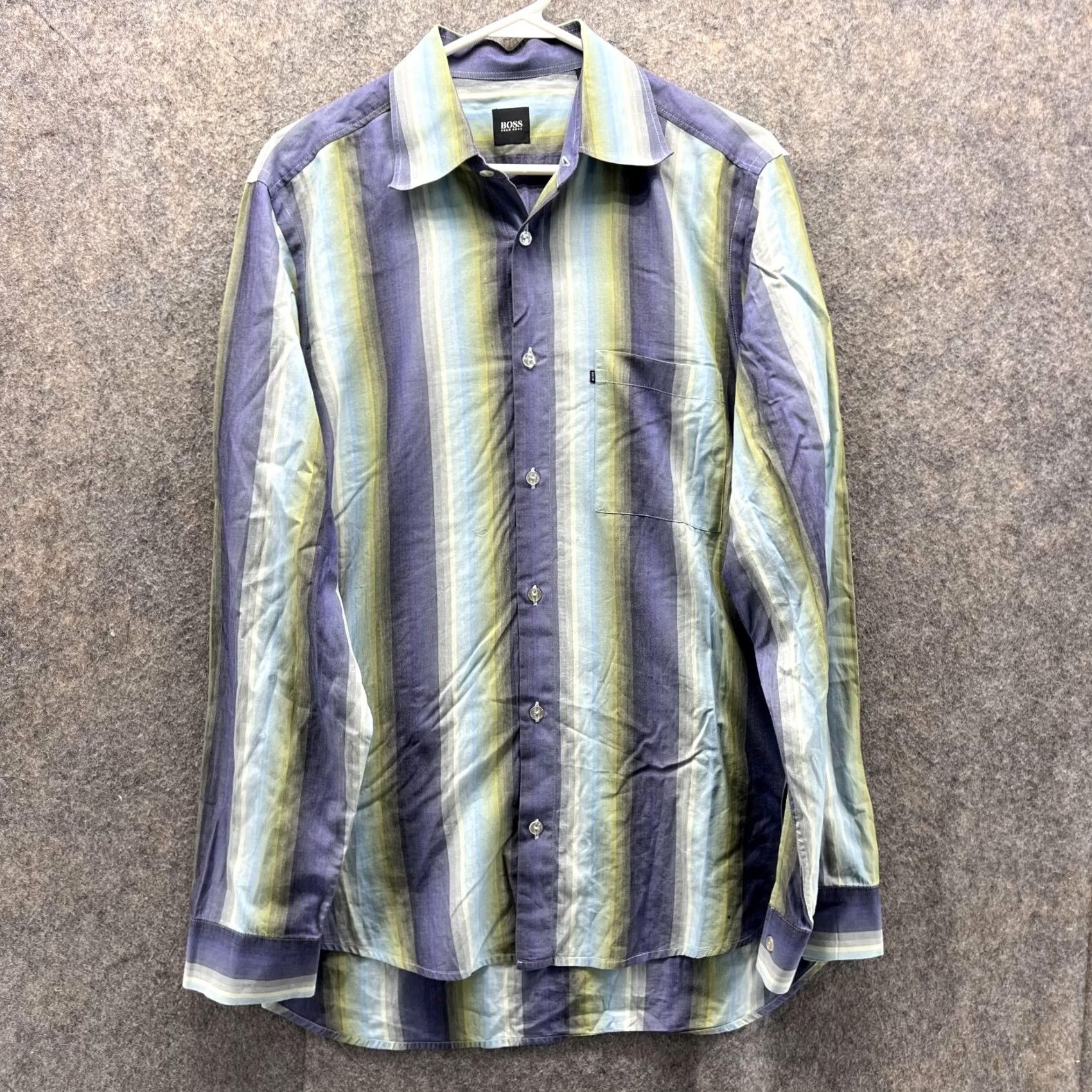 Hugo Boss VINTAGE Hugo Boss Shirt Men Medium Adult Blue Striped Button-Down Casual Formal Workwear 42 in Cotton Long Sleeve Regular Mens Size US M / EU 48-50 / 2 - 2 Thumbnail