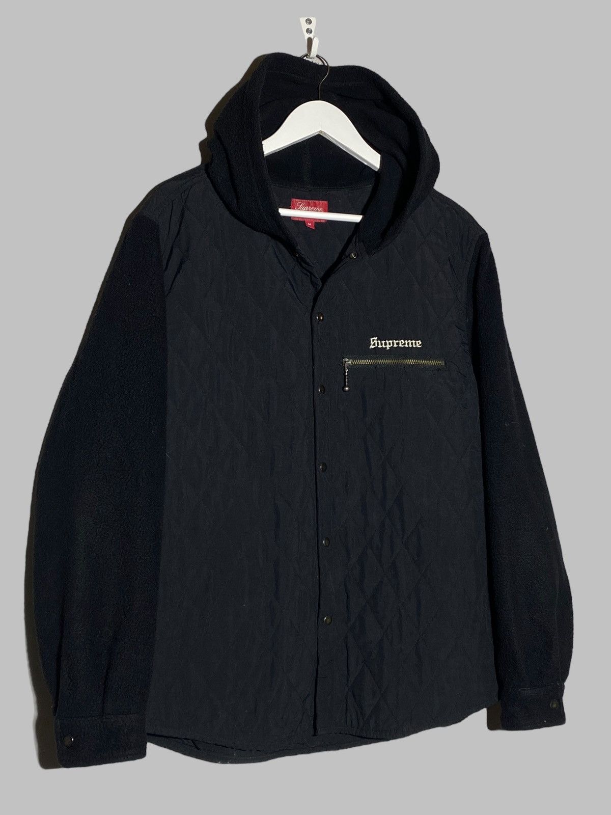 Supreme Hooded Fleece Nylon Shirt Jacket Black