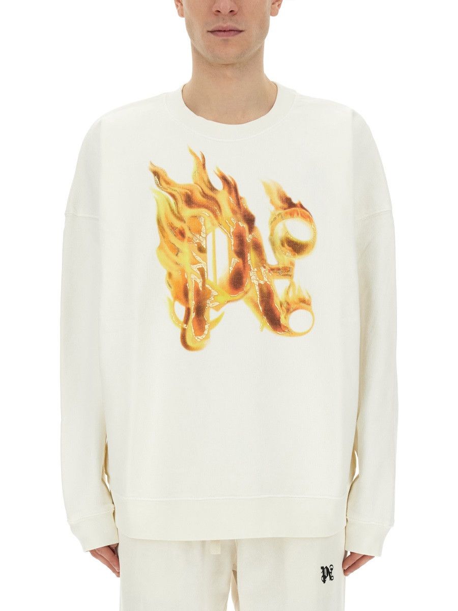 Palm Angels PALM ANGELS "BURNING MONOGRAM" PRINT SWEATSHIRT - WHITE Size US XL / EU 56 / 4 - 1 Thumbnail