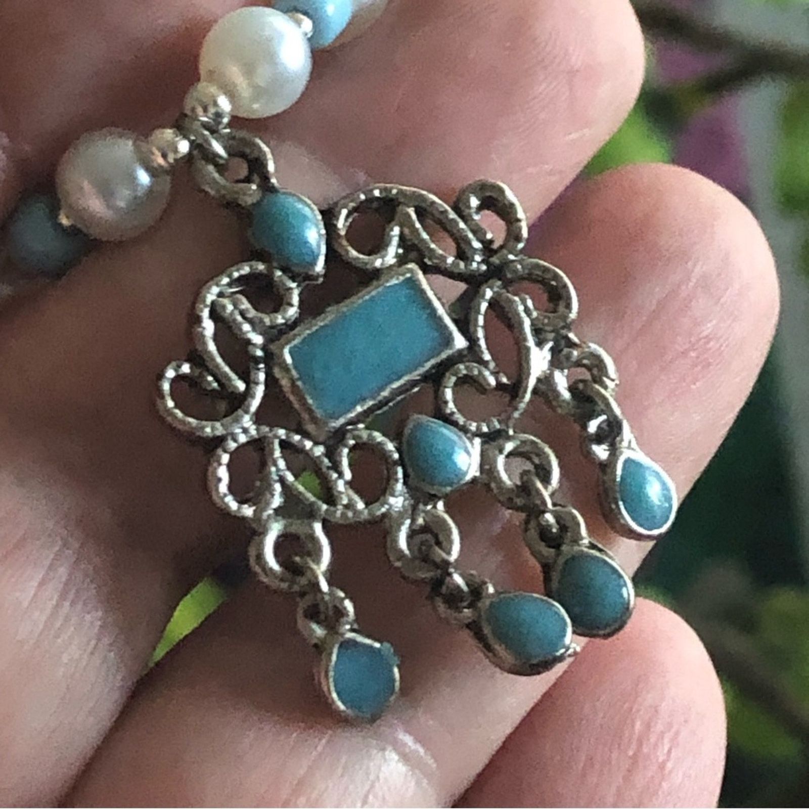 Handmade Handcrafted repurpose turquoise enamel Pearl necklace Size ONE SIZE - 9 Thumbnail