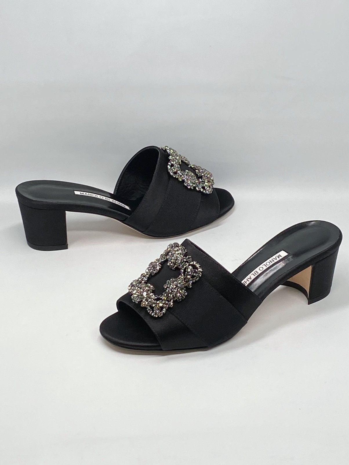 Manolo Blahnik Martanew Embellished Satin Mules size 37.5