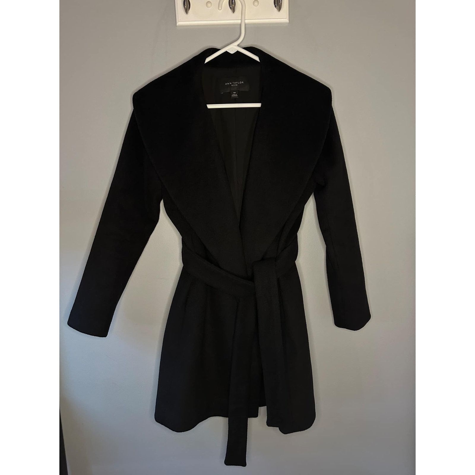 Other Ann Taylor Petite Shawl Collar Tie Waist Wrap Coat Black XSP Size XS / US 0-2 / IT 36-38 - 4 Thumbnail