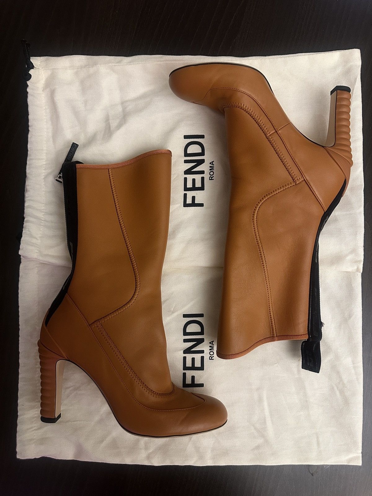 Fendi Fendi Mid-Calf Mid-Heel Camel Leather Boots Size US 8 / IT 38 - 1 Thumbnail