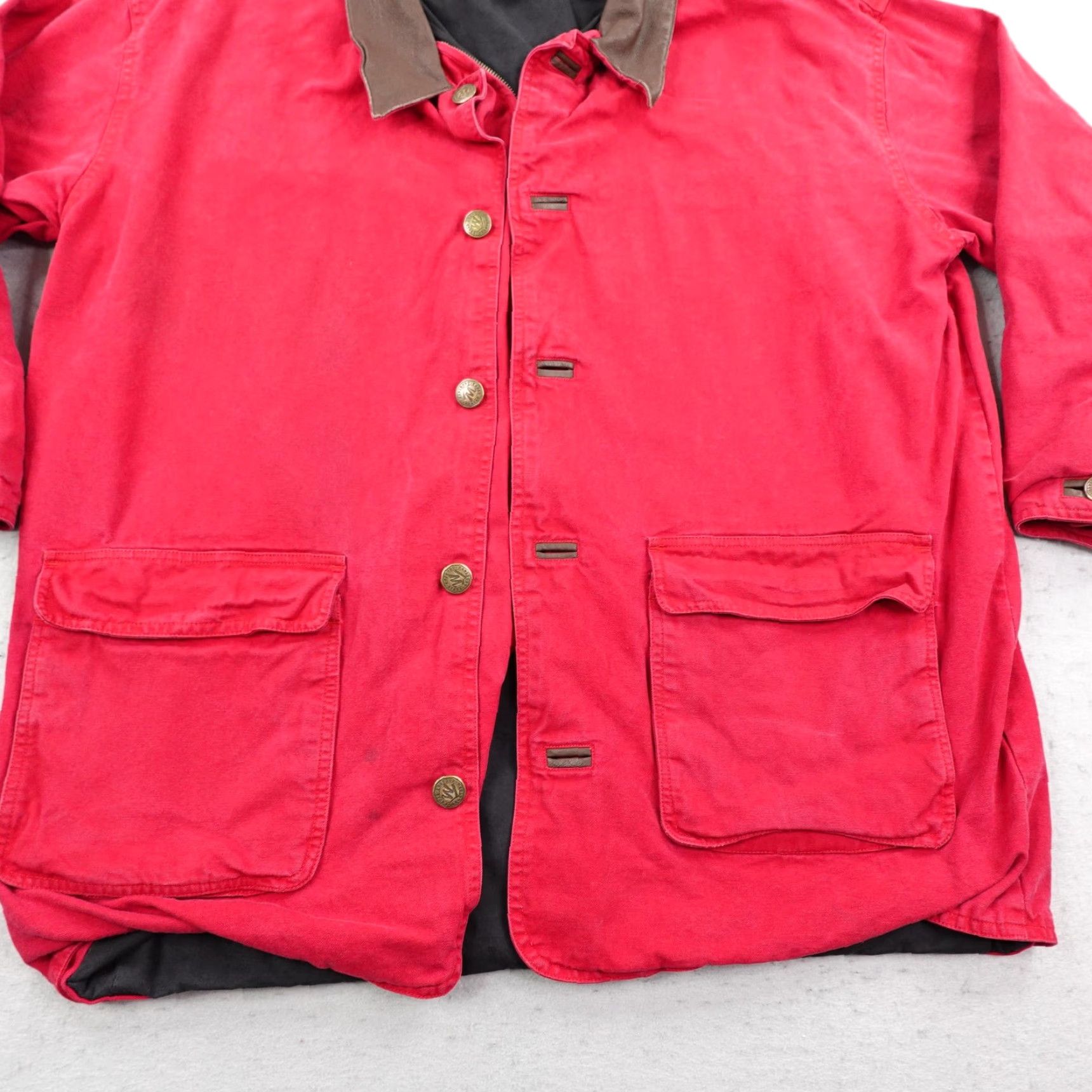 Marlboro VINTAGE Marlboro Country Store Jacket Mens XL Chore Barn Coat Leather Collar 90s Red Canvas Fall Winter Casual Mens Size US XL / EU 56 / 4 - 3 Thumbnail