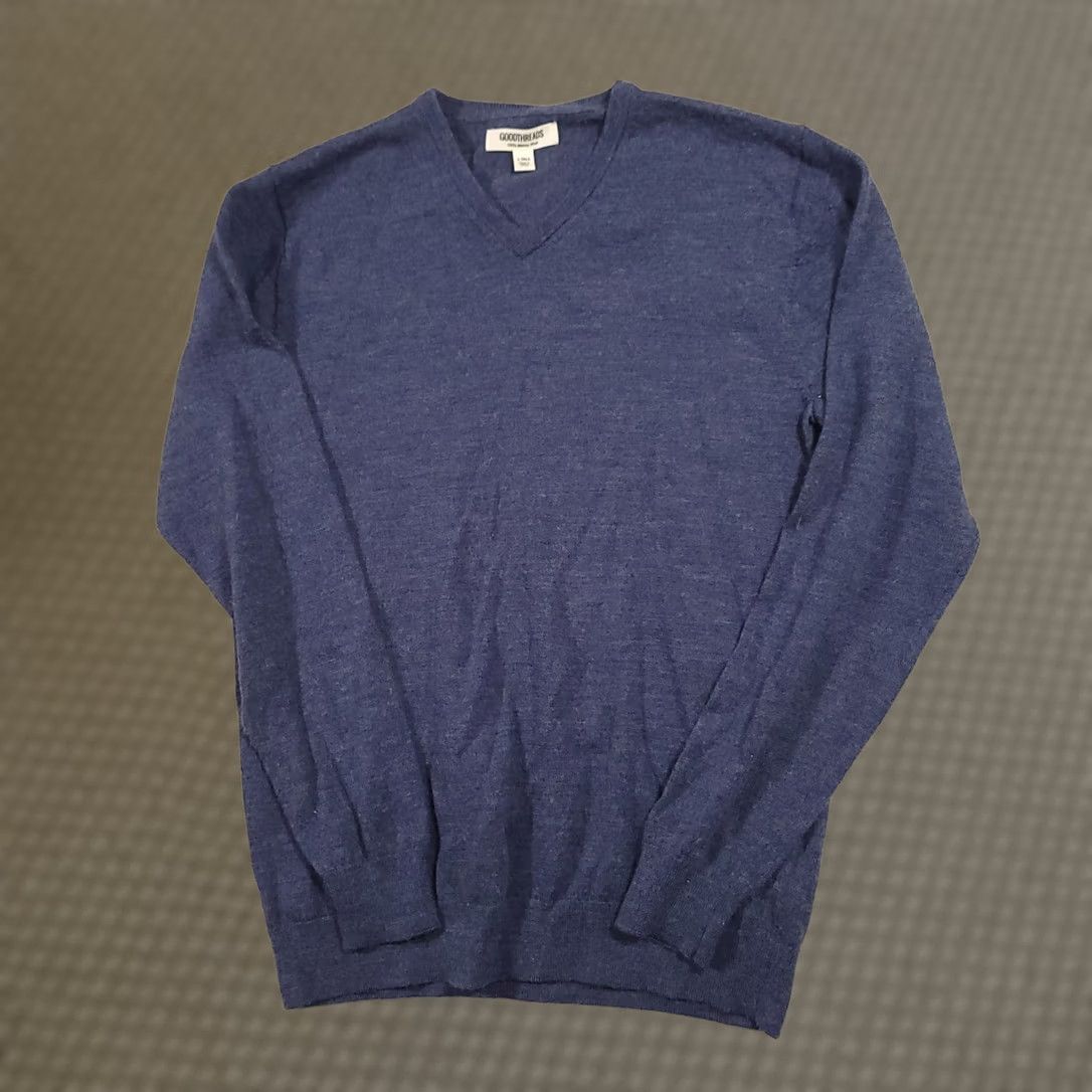 Vintage VINTAGE Goodthreads Men’s 100% Merino Wool V-Neck Sweater Blue Long Sleeve LT Big & Tall Mens Pullover Classic Preppy Knit Shirt Size US L / EU 52-54 / 3 - 1 Thumbnail
