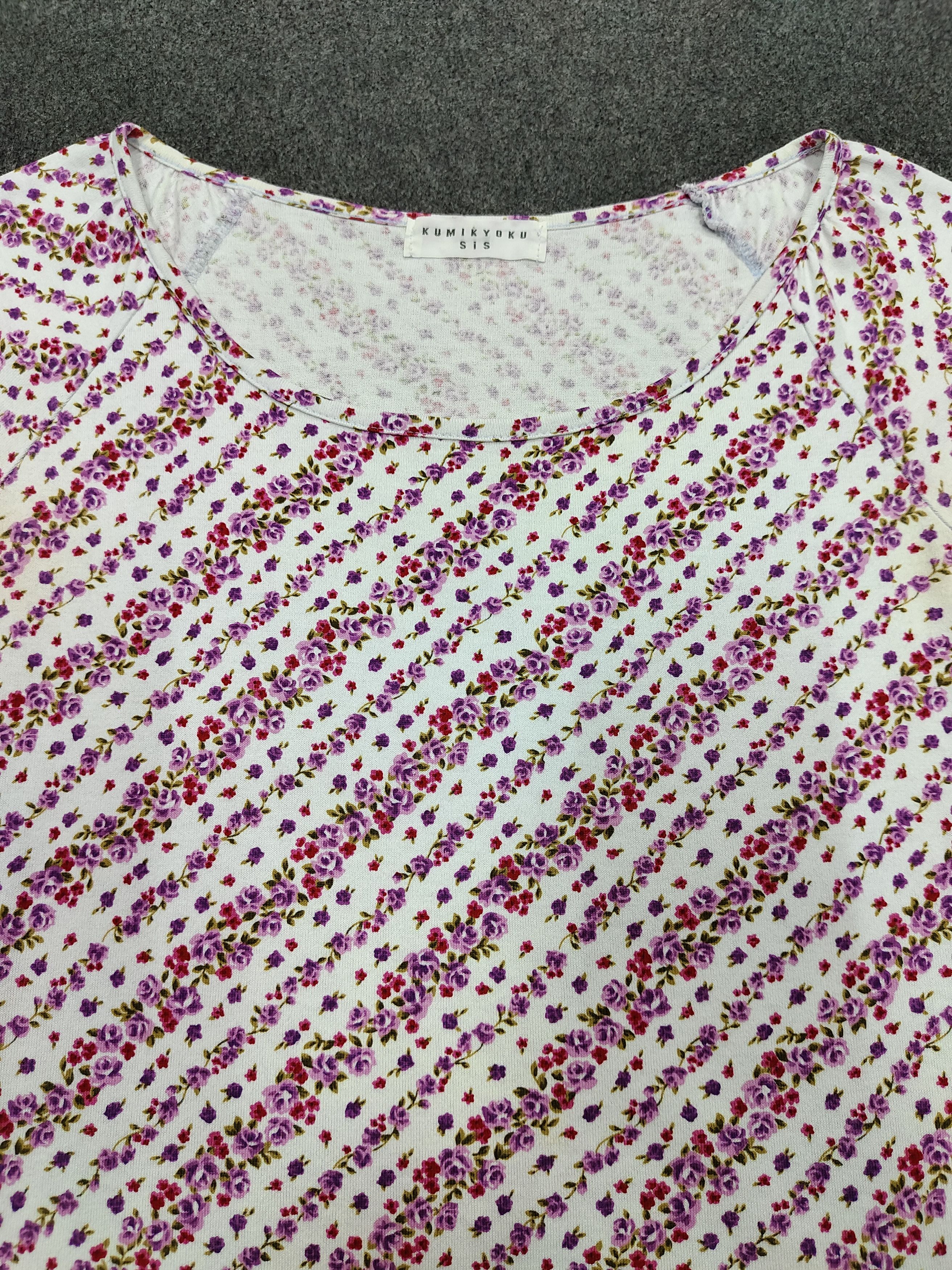 Issey Miyake 00s Kumikyoku 🇯🇵by Issey Co Flowers Striped Graphic Tshirt Size S / US 4 / IT 40 - 2 Thumbnail