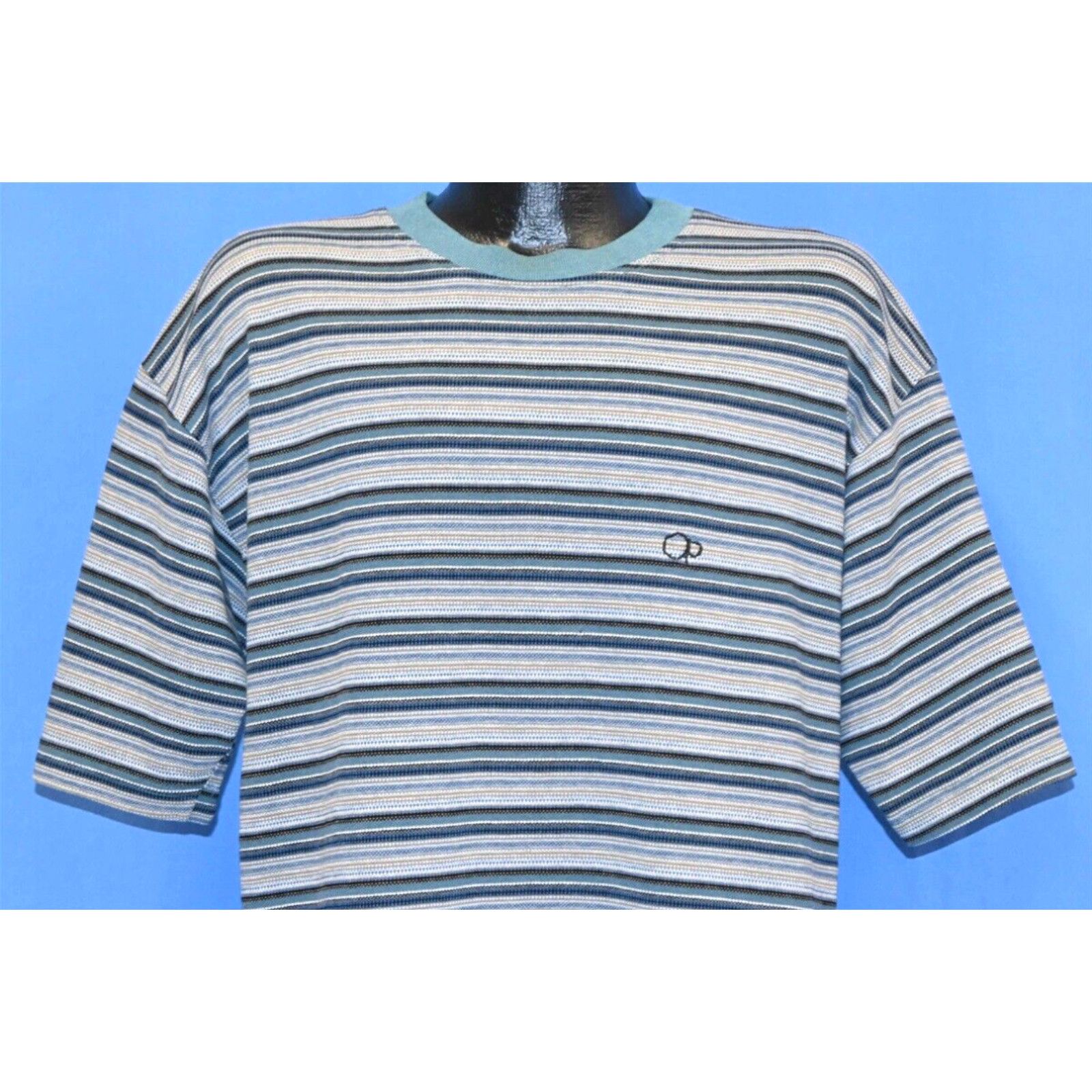 image of VTG 90's Op Ocean Pacific Embroidered Surf Logo Knit Striped Surfing T-Shirt XL in White, Men's