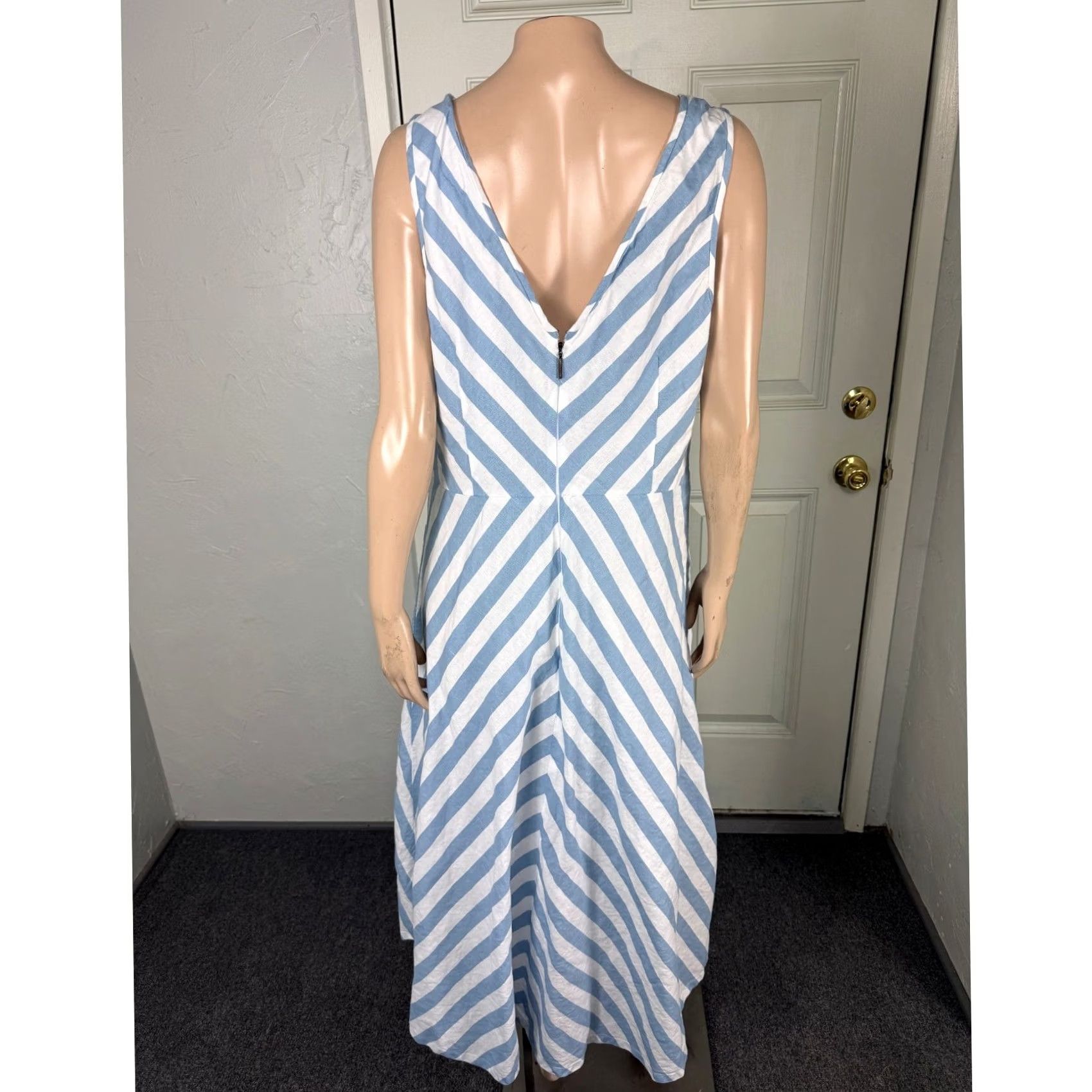Vintage Kate Spade New York Women's Dress 14 Blue Pockets Striped Fit & Flare Party/Cocktail Sleeveless Short 100% Cotton Size XL / US 12-14 / IT 48-50 - 4 Thumbnail