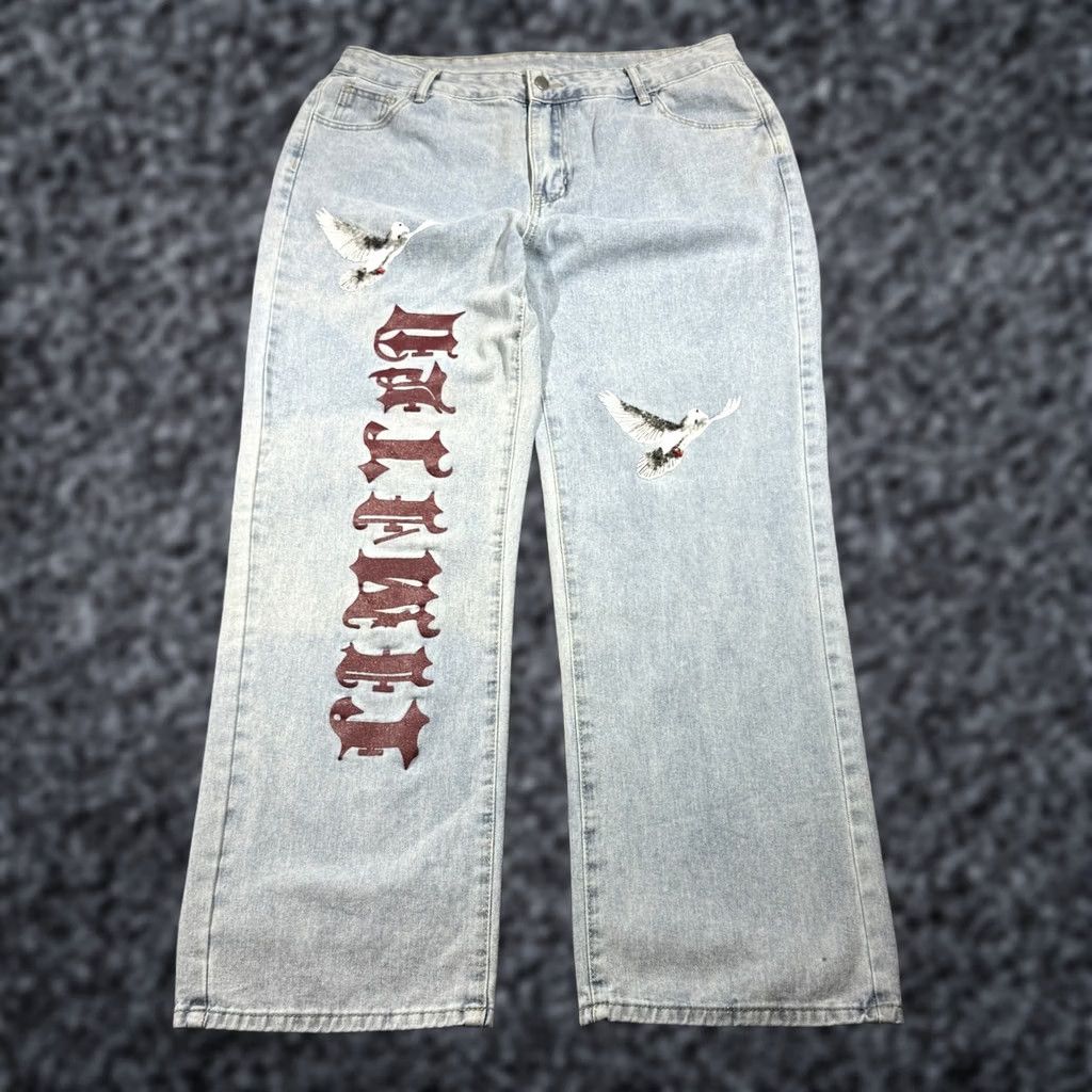 Denime Y2K Baggy Japanese Style Jeans Womens XL Blue Denim Dove Streetwear Hiphop NV Felix Jeans Straight Blue Womens XL Size 40" / US 18 - 1 Thumbnail