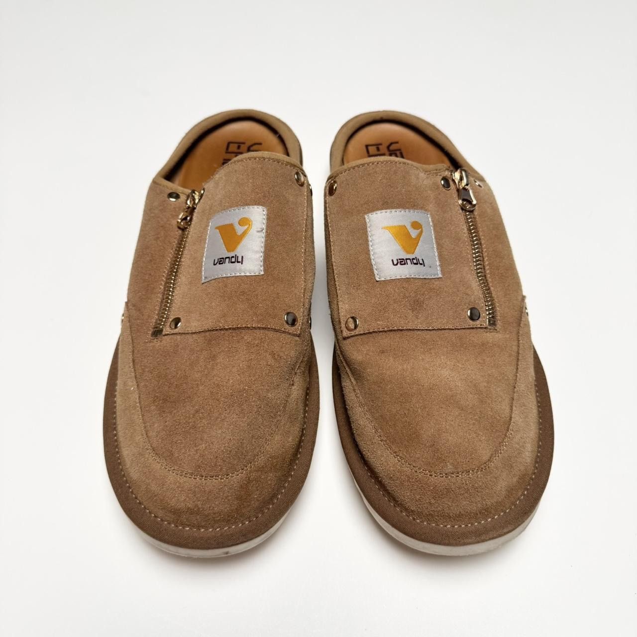 Vandy The Pink Vandy The Pink Tan Suede Slip On Construction Mules Size US 12 / EU 45 - 2 Thumbnail