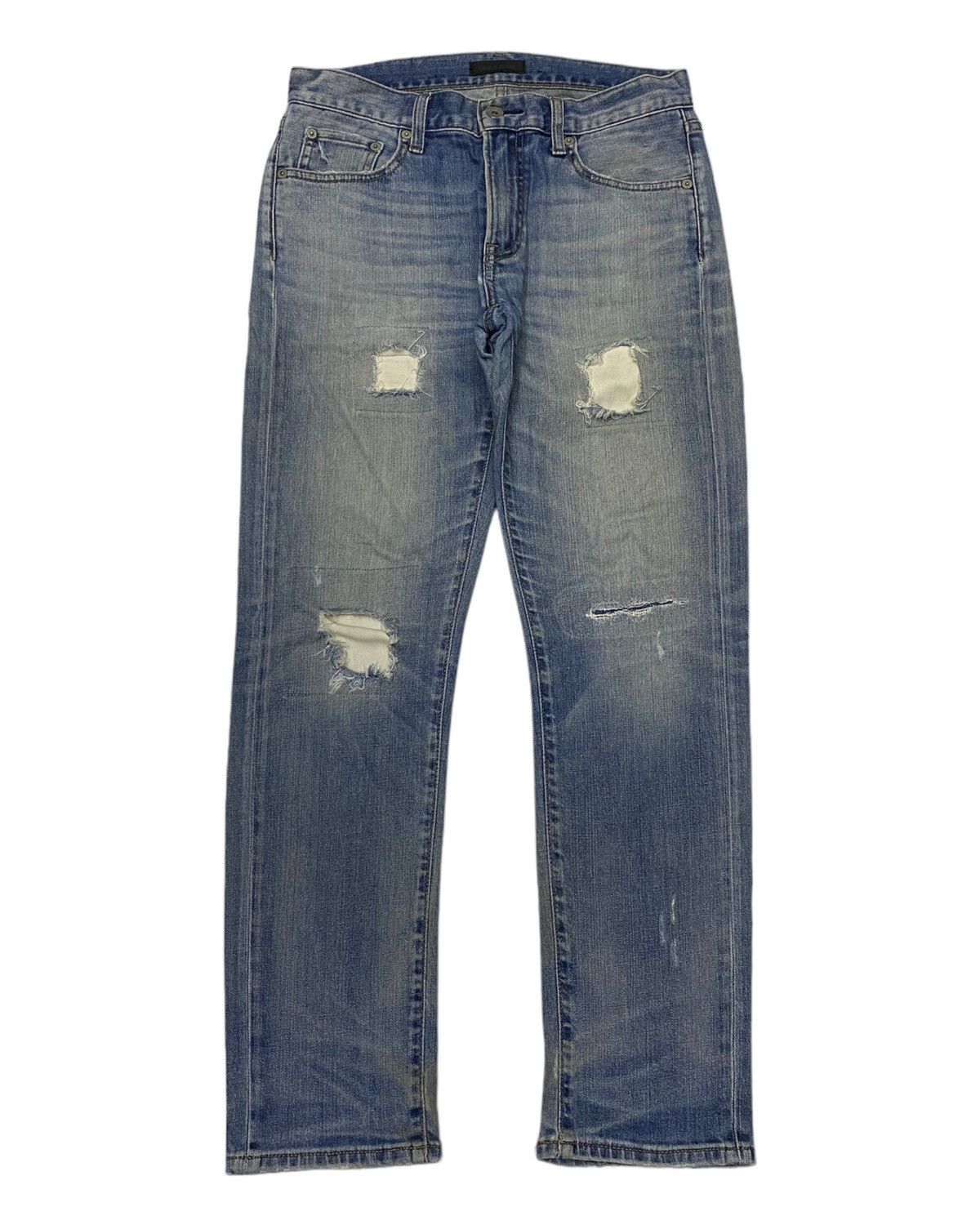 Uniqlo Jeans Slim Fit Distressed Patchwork Denim Jeans
