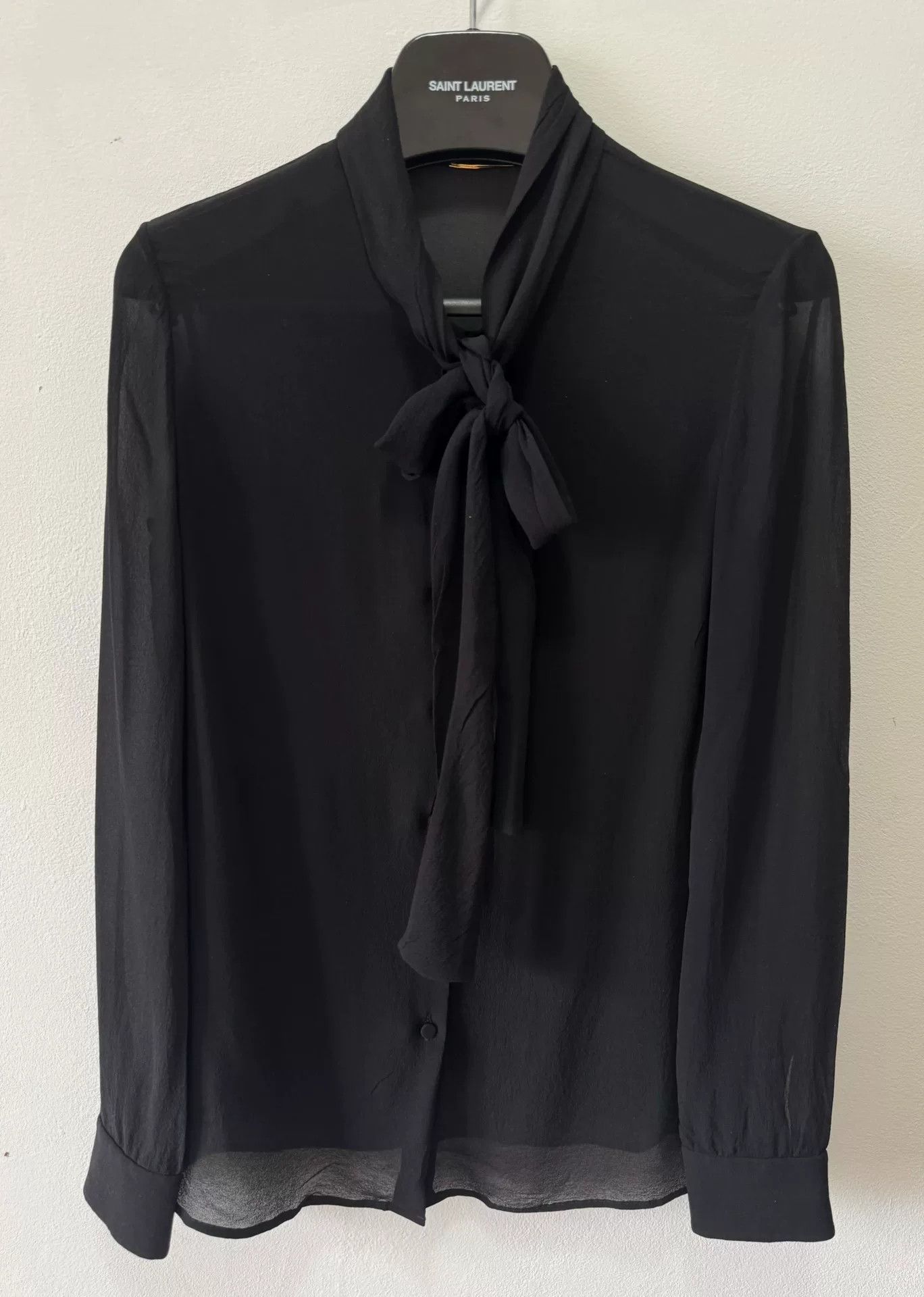 Saint Laurent Paris Saint Laurent Silk Black Bow Tie Shirt Size US M / EU 48-50 / 2 - 1 Thumbnail