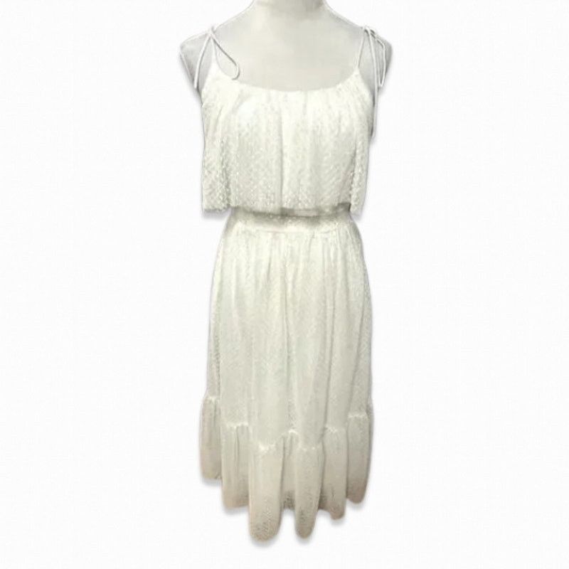 Other Lulus Mesh Midi Dress Swiss Dot Tie Straps Zipper White XS Size XS / US 0-2 / IT 36-38 - 2 Thumbnail