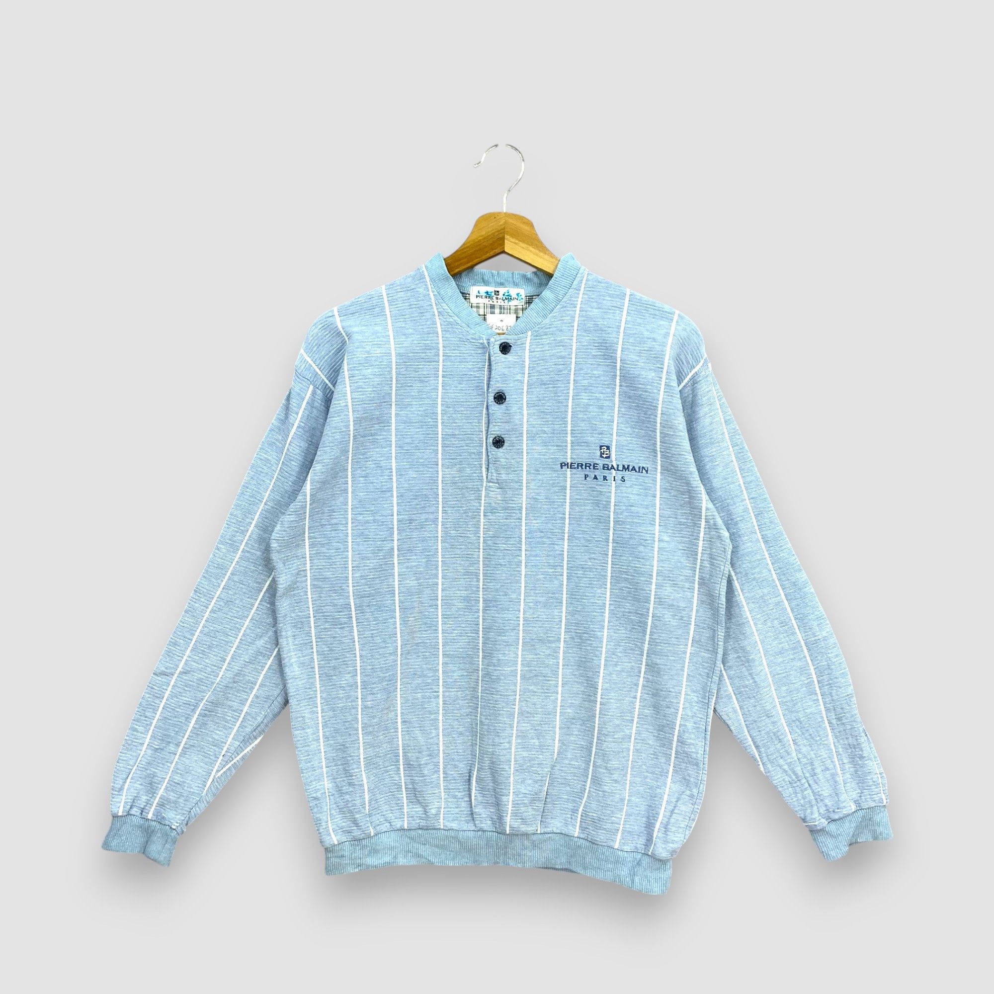 Pierre Balmain Vintage Pierre Balmain Paris Striped Henley Sweatshirt Size US S / EU 44-46 / 1 - 1 Thumbnail