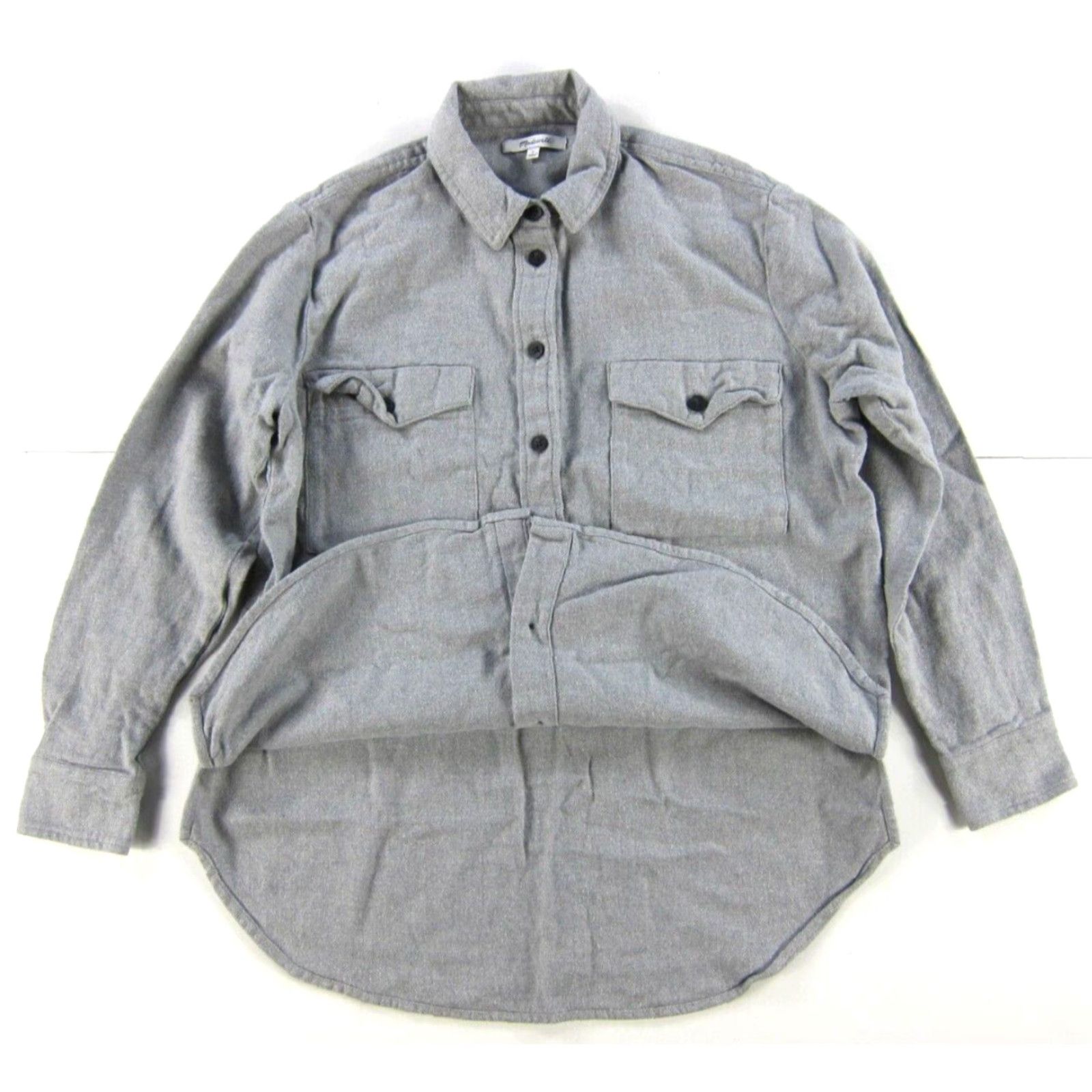 Madewell VINTAGE Madewell 100% Cotton Flannel Grey Button Up Long Sleeve Oversized Shirt Small Size S / US 4 / IT 40 - 5 Thumbnail
