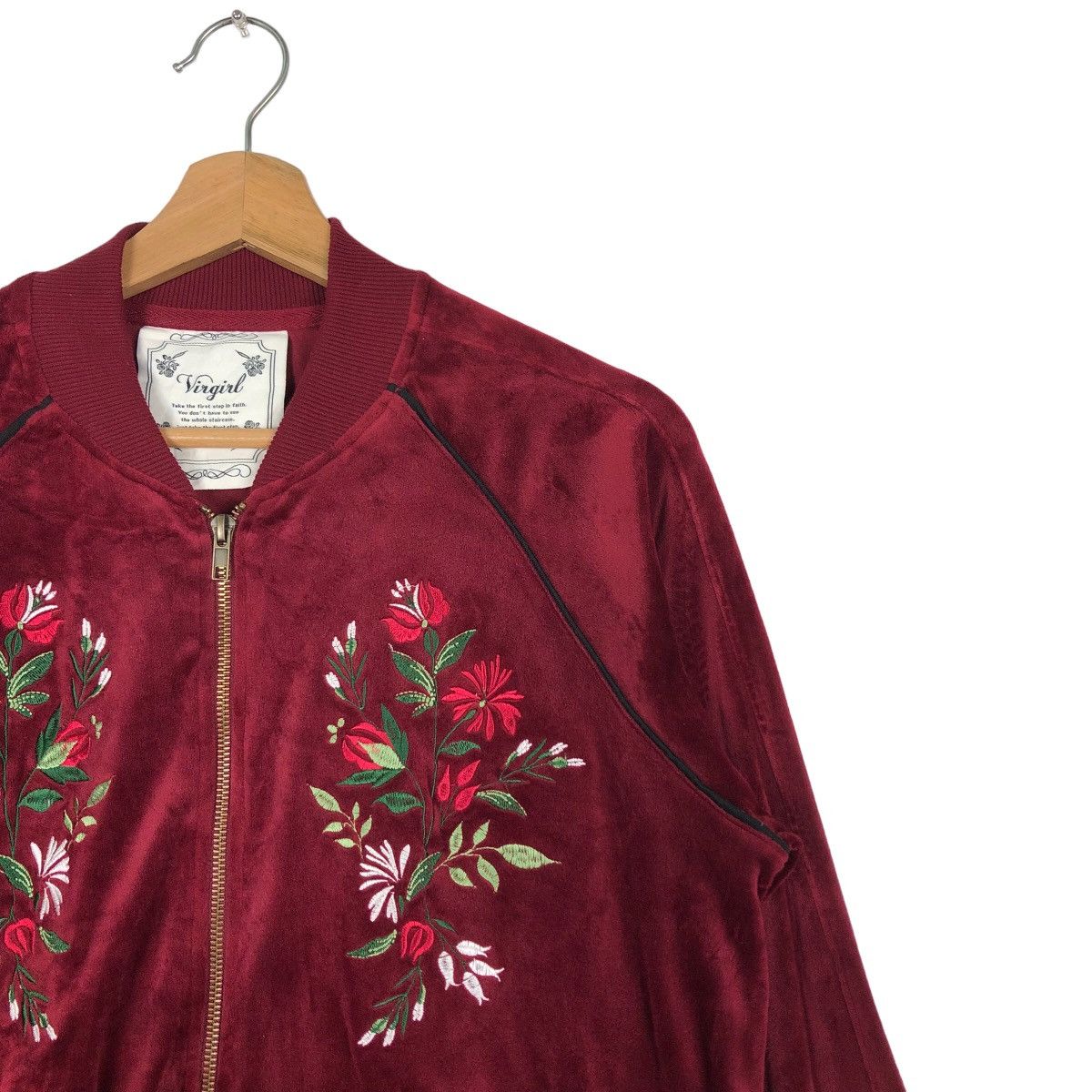 Japanese Brand 🔥Velvet Bomber Jacket Flower Big Logo Virgirl Japan Made Size US M / EU 48-50 / 2 - 6 Thumbnail