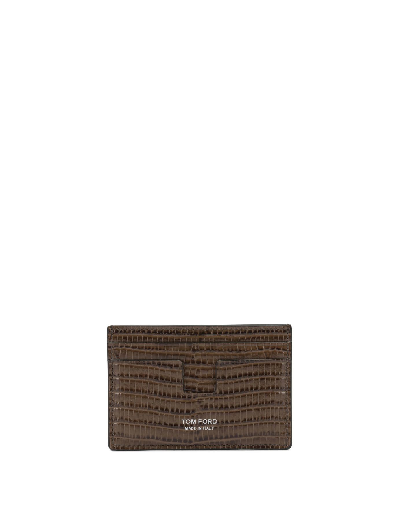 Tejus T Line Card Holder in Brown, Men's