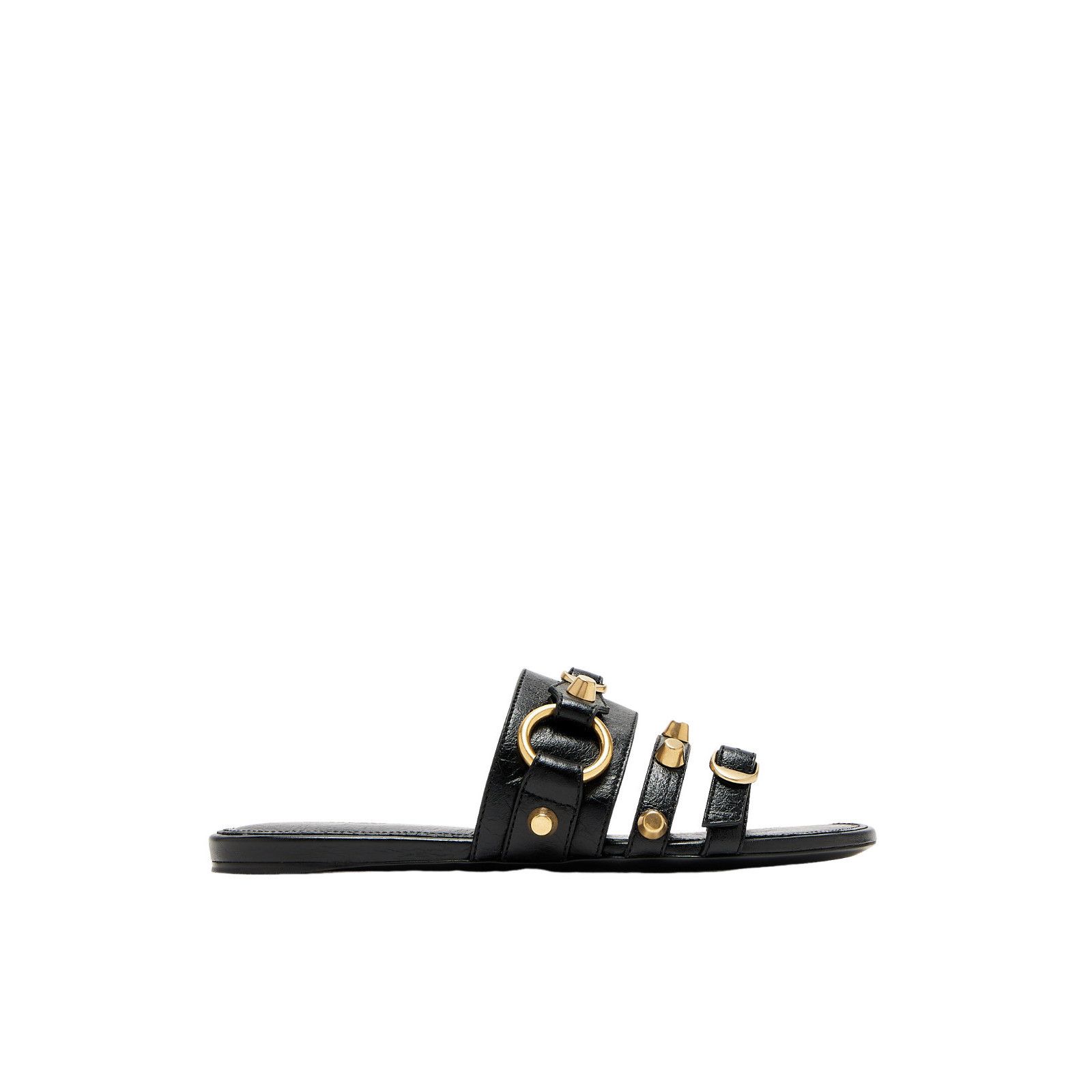 BALENCIAGA City $925 Women's Black/Gold Leather Mule Flats N