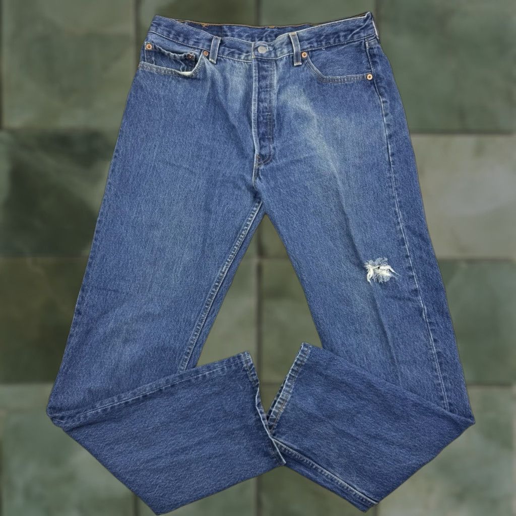 Levi's VINTAGE Levi's 501 Jeans Adult 35x34 Button Fly Straight Leg USA Hipster Blue Cotton Mens Size US 35 - 1 Thumbnail