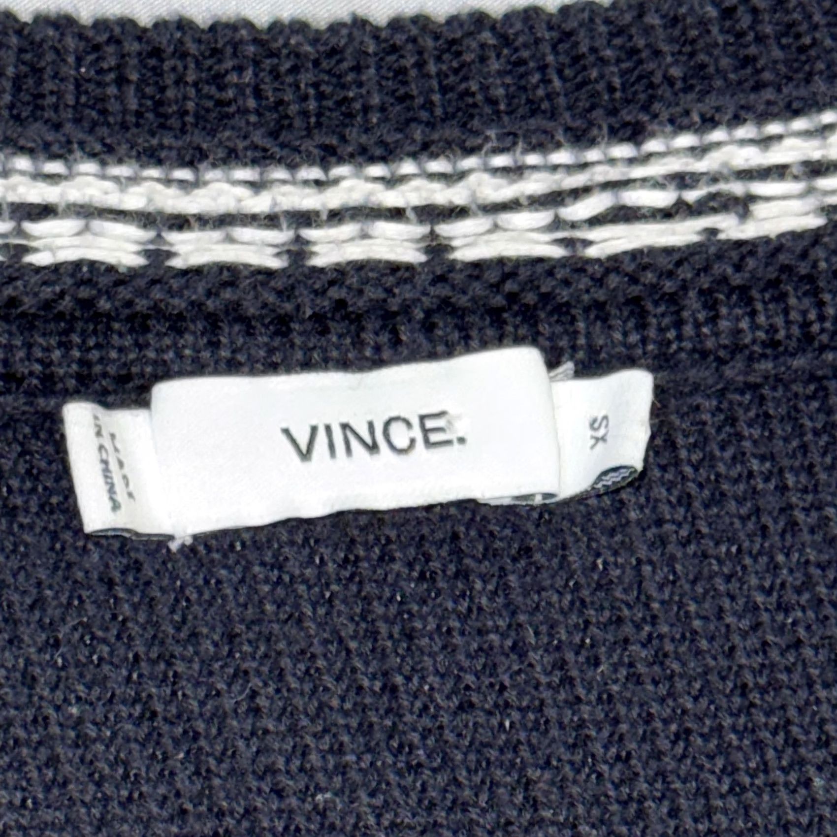 Vince Vince Womens Sweater XS Navy White V-Neck Cotton Knit Pullover Pair Ribbed Cuffs Hem Long Sleeve Striped Fair Isle Vintage No Size XS / US 0-2 / IT 36-38 - 4 Thumbnail