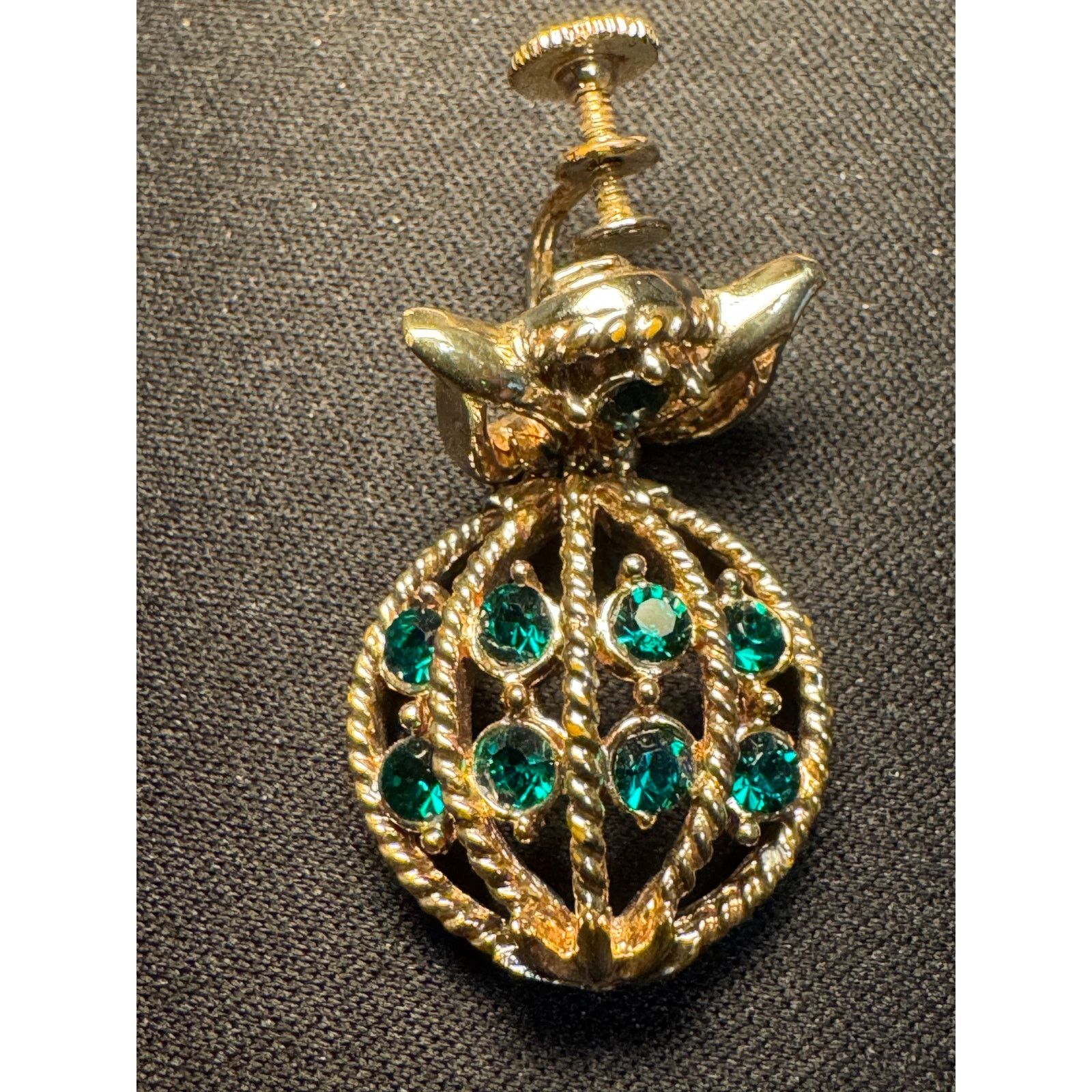 Other Vintage Coro Screw Back Green Rhinestone Danagle Earrings Size ONE SIZE - 4 Thumbnail