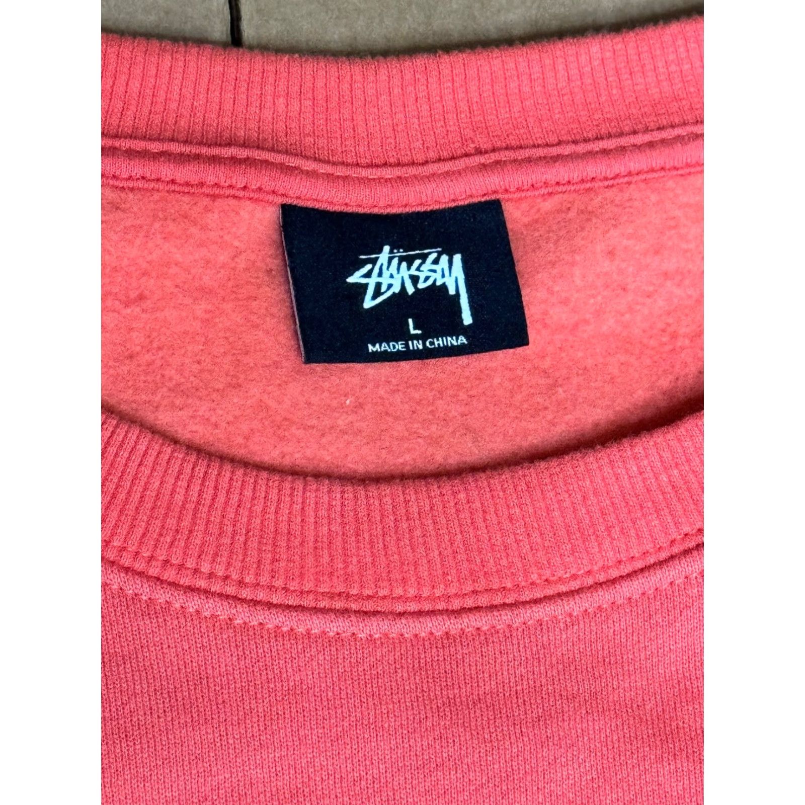 VINTAGE Stussy Sweatshirt Crew Neck Orange 90s Logo Pullover Men L Orange USA Streetwear Mens