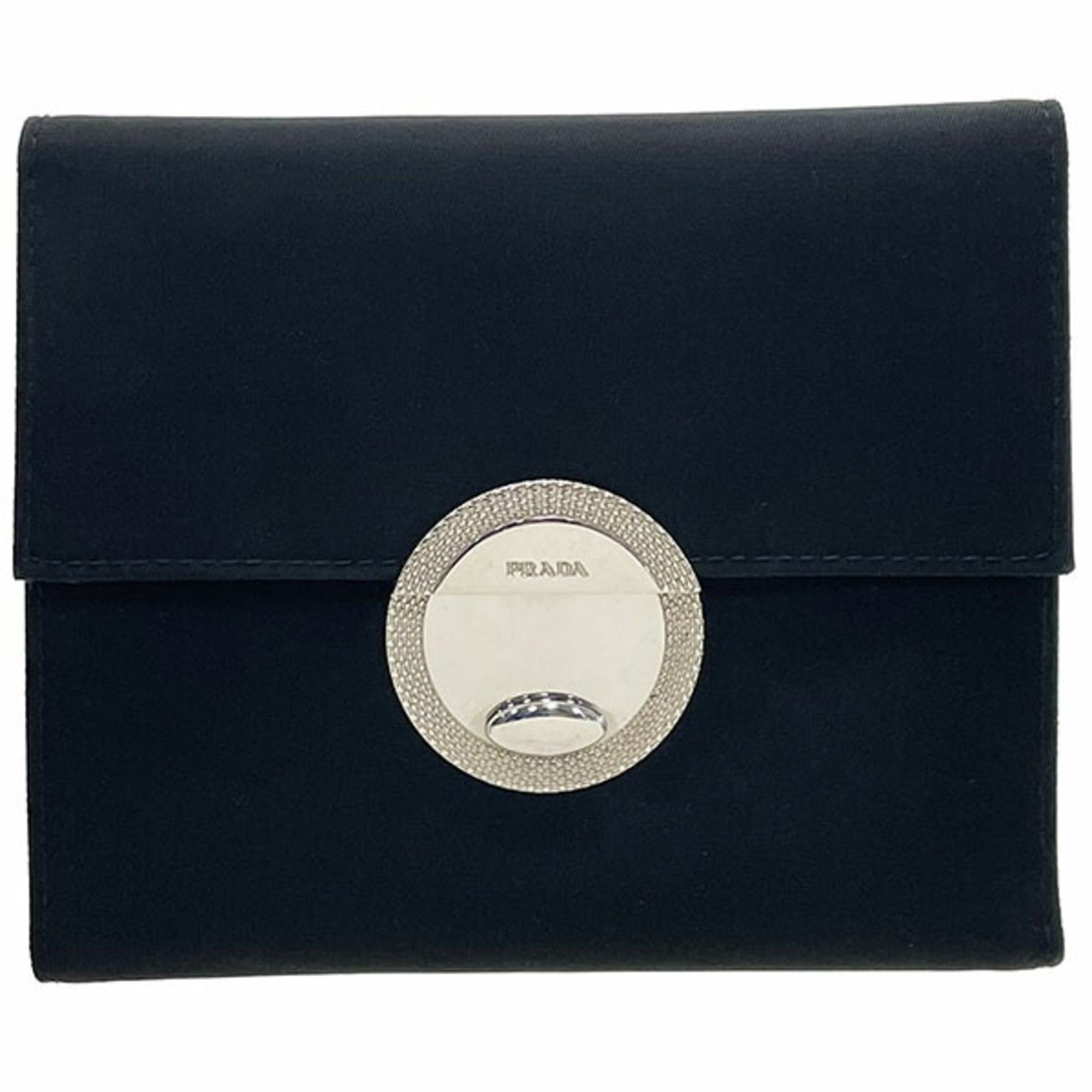 Prada Prada Round Plate Tri-fold Wallet, Nylon, Black, PRADA Compact Wallet NERO HWN-16389 Size ONE SIZE - 1 Thumbnail