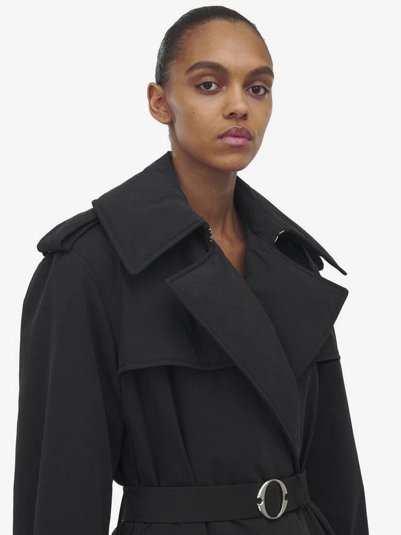 Alexander McQueen o1srvl11e0326 Double-Breasted Trench Coat in Black Size L / US 10 / IT 46 - 6 Thumbnail