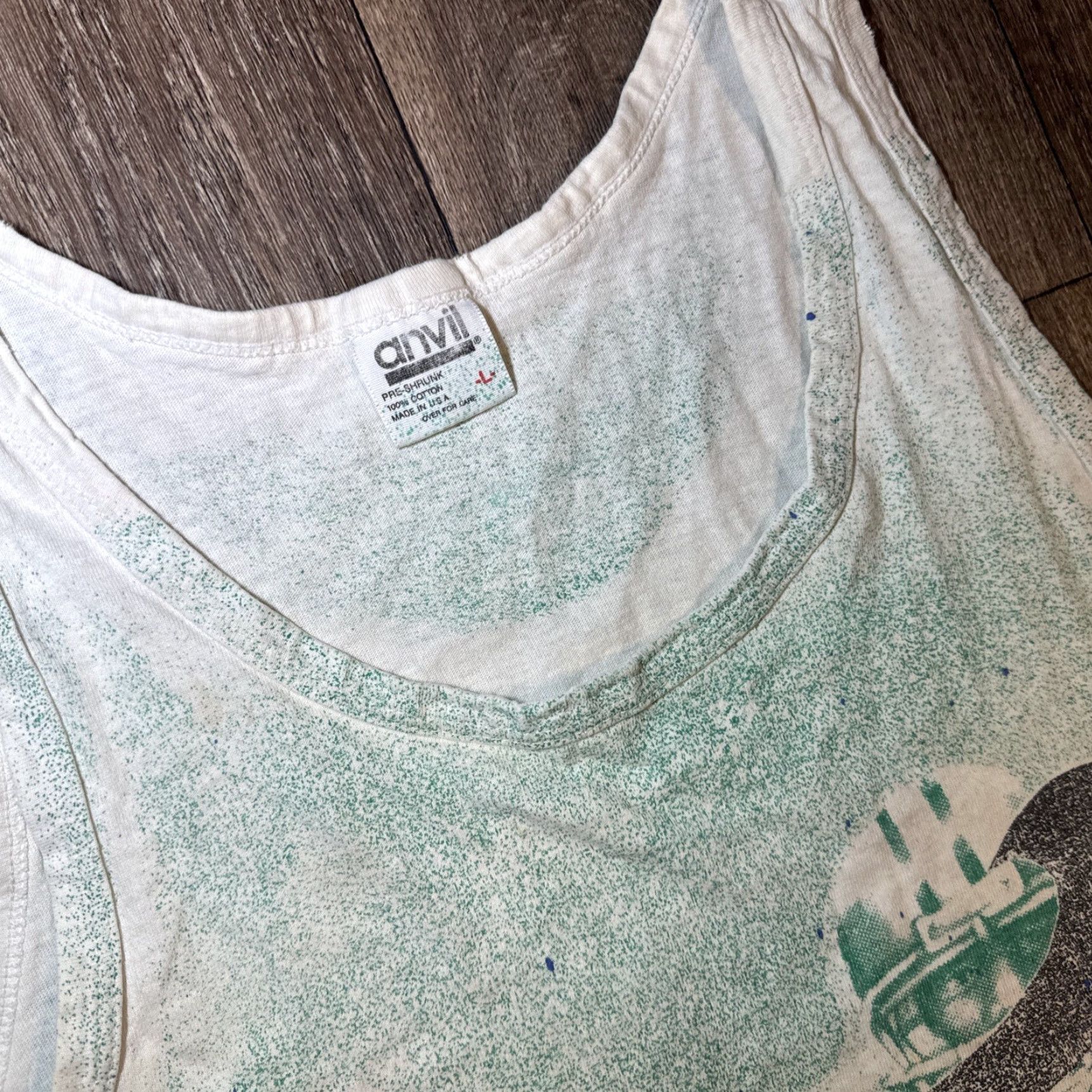 Anvil VINTAGE University of Miami Hurricanes All Over Print Tank Top T-Shirt Large Mens L White 90s Size US L / EU 52-54 / 3 - 4 Thumbnail