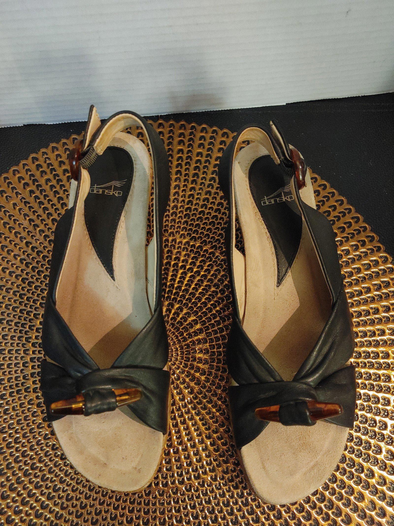 Designer Dansko Leather Peep Toe Wedge Heels Size 37 Size US 6.5 / IT 36.5 - 1 Thumbnail