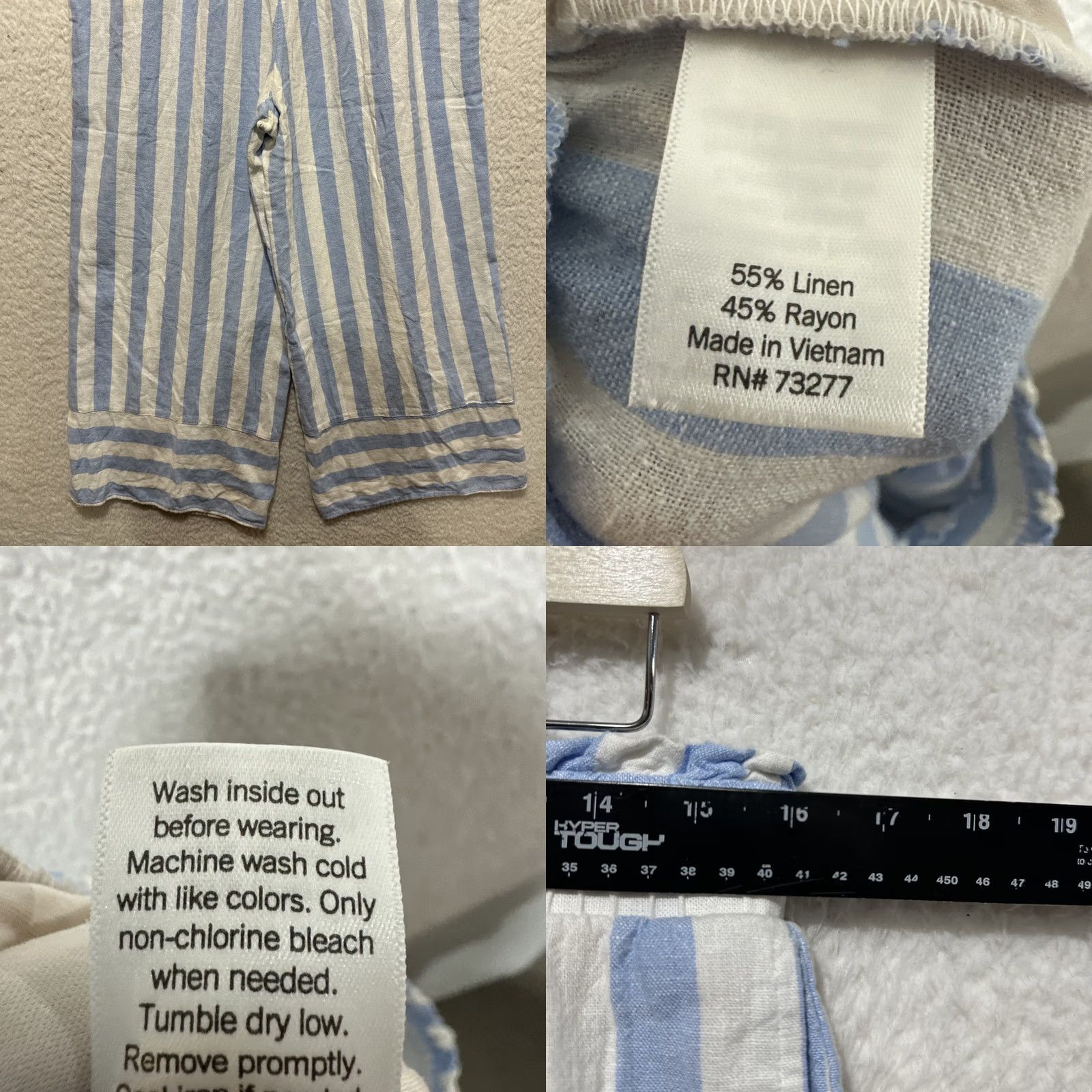 Vintage Lauren Conrad Pants Women’s Large Blue White Stripe Linen Wide-Leg Cropped (LC Lauren Conrad) Size 36" / US 14 / IT 50 - 8 Thumbnail