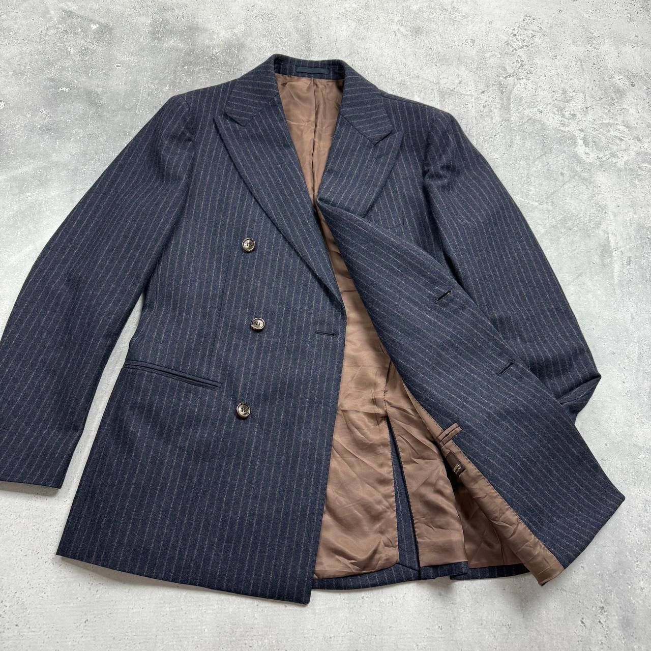 Suitsupply Suitsupply Double-Breasted Striped Wool Blazer Blue/ Brown Size 36R - 15 Thumbnail