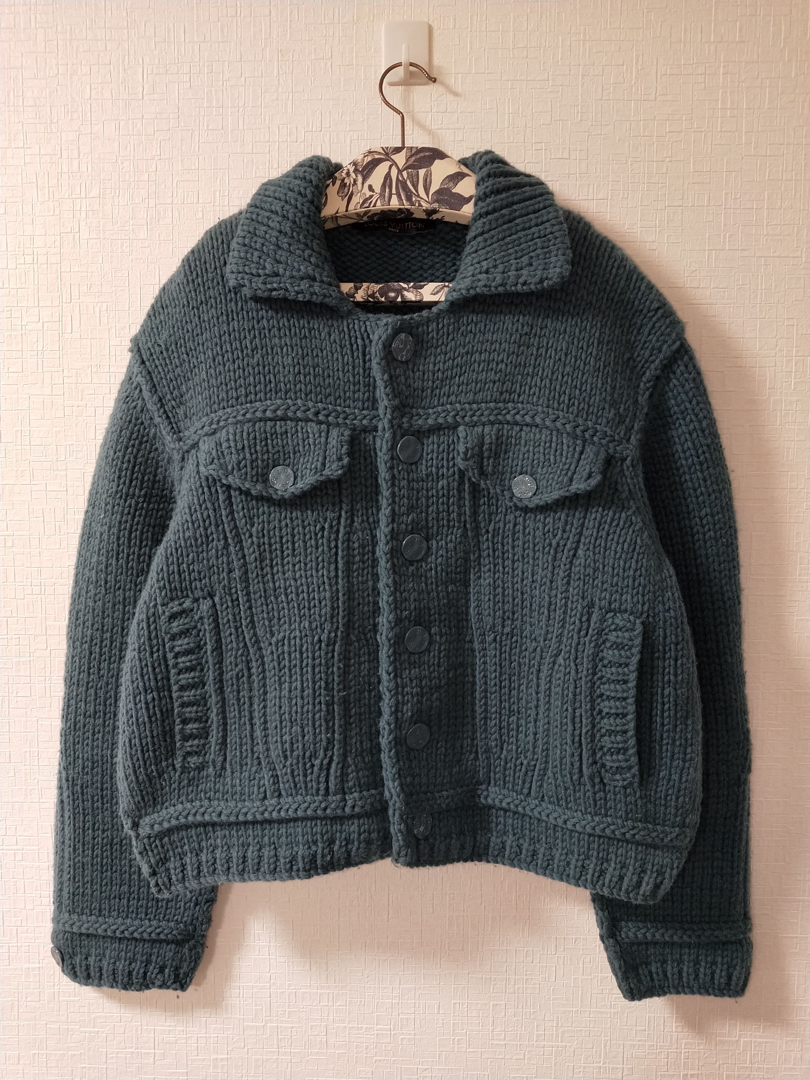 image of Louis Vuitton Knit Trucker Jacket in Blue, Men's (Size Medium)