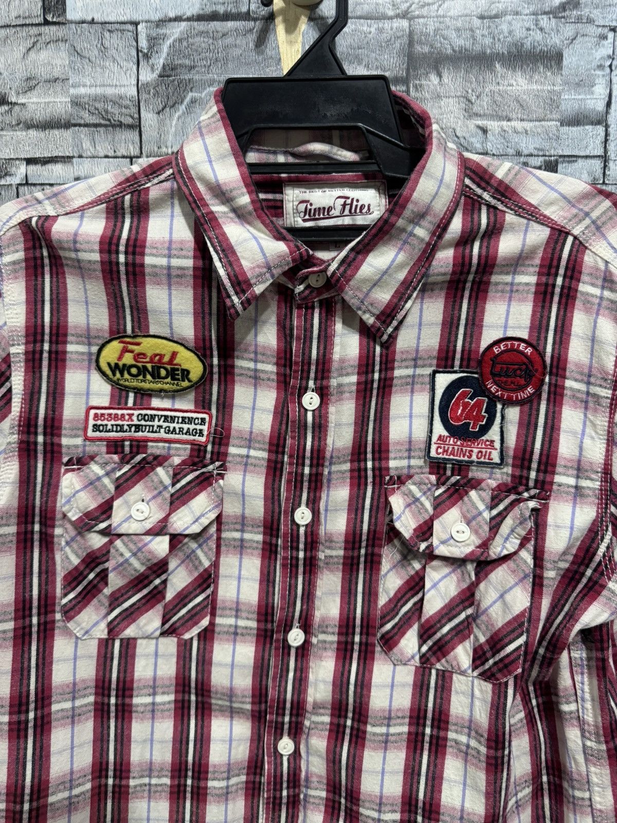 Flannel vintage Flannel Time Flies Patcher design double pocket Size US L / EU 52-54 / 3 - 2 Thumbnail