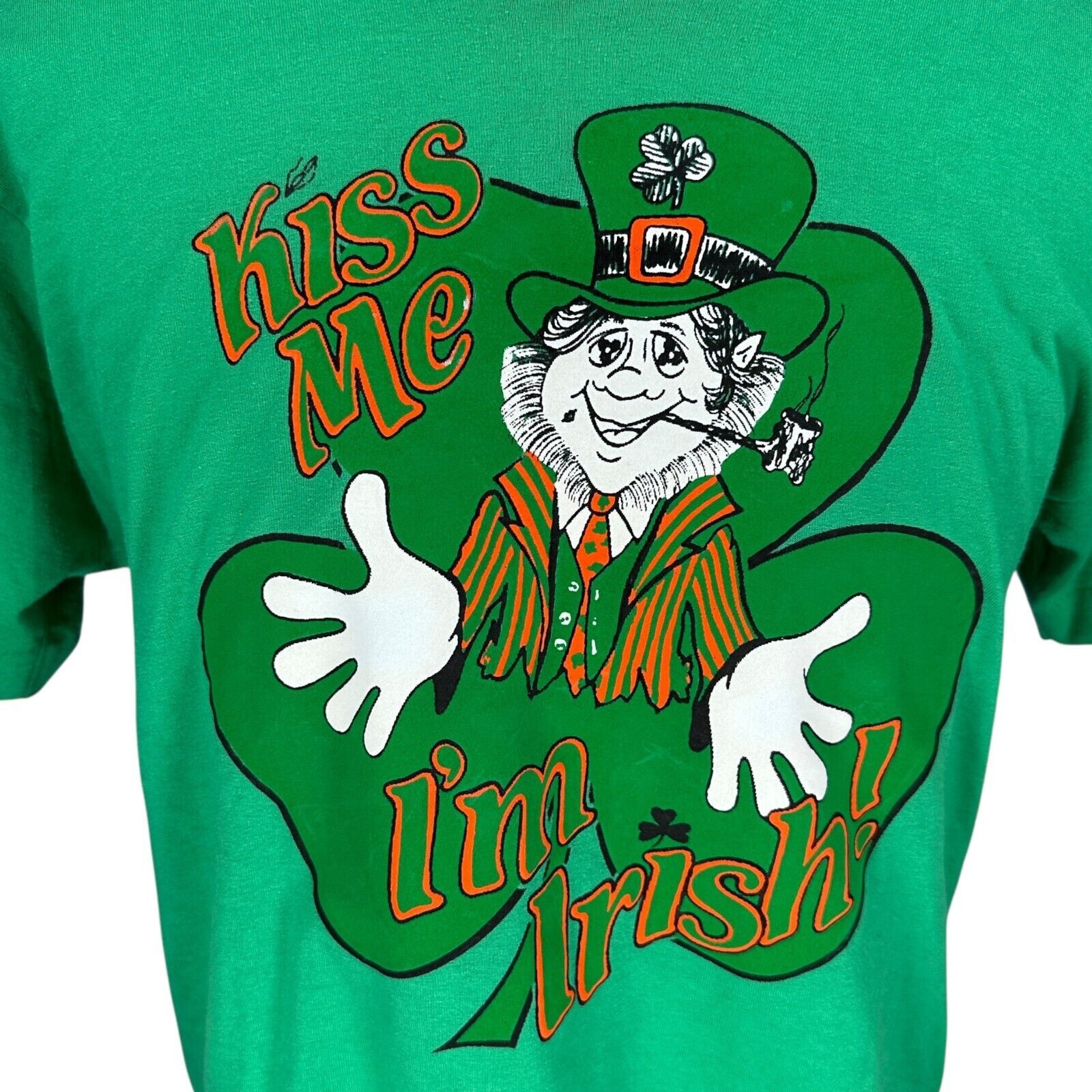 Fruit Of The Loom Vintage St Patrick's Day T-Shirt Men's Large Green Kiss Me Size US L / EU 52-54 / 3 - 2 Thumbnail