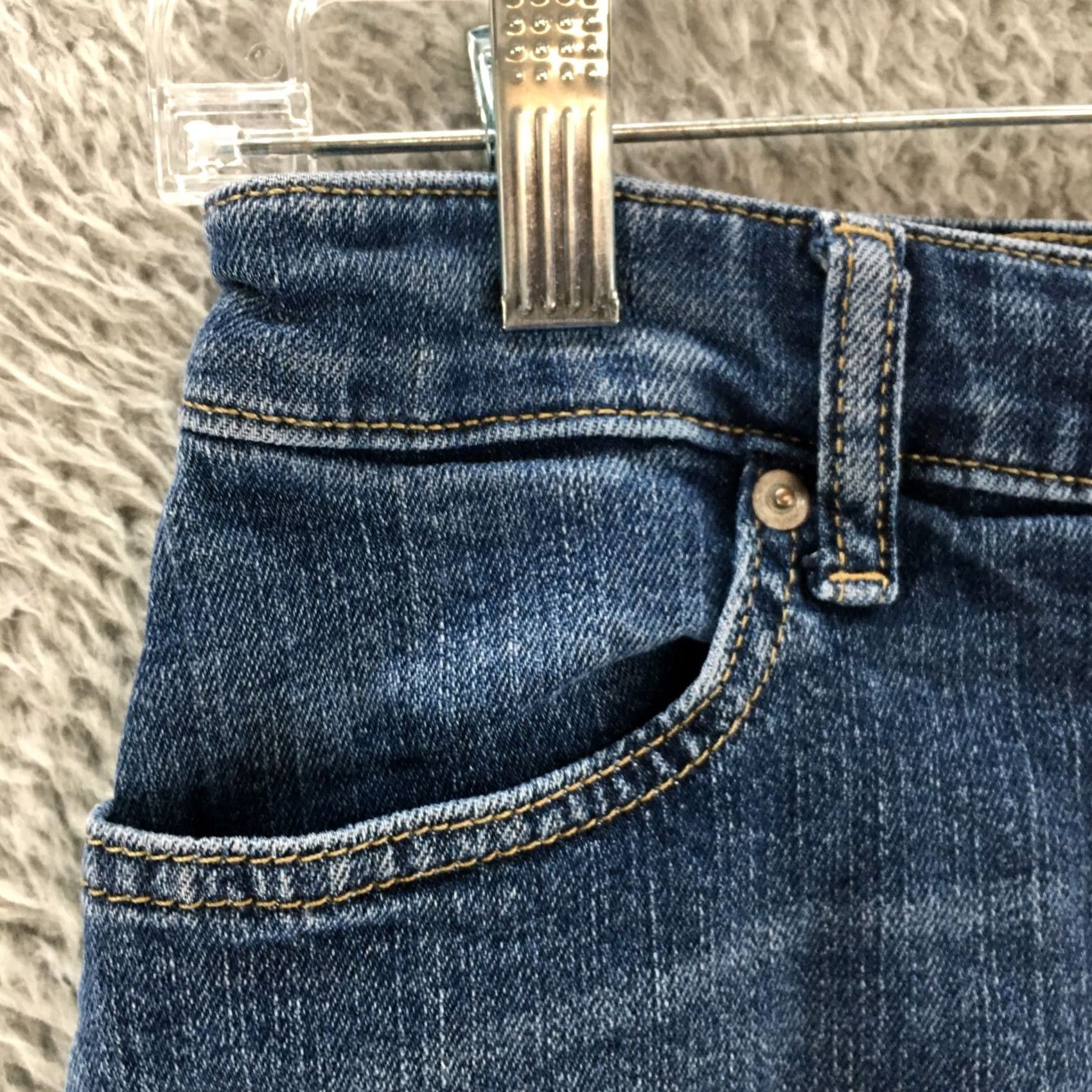 Banana Republic Banana Republic Pencil Skirts Womens 25 Blue Dark Wash Button Fly Back Slit Size 42" / US 20 - 2 Thumbnail