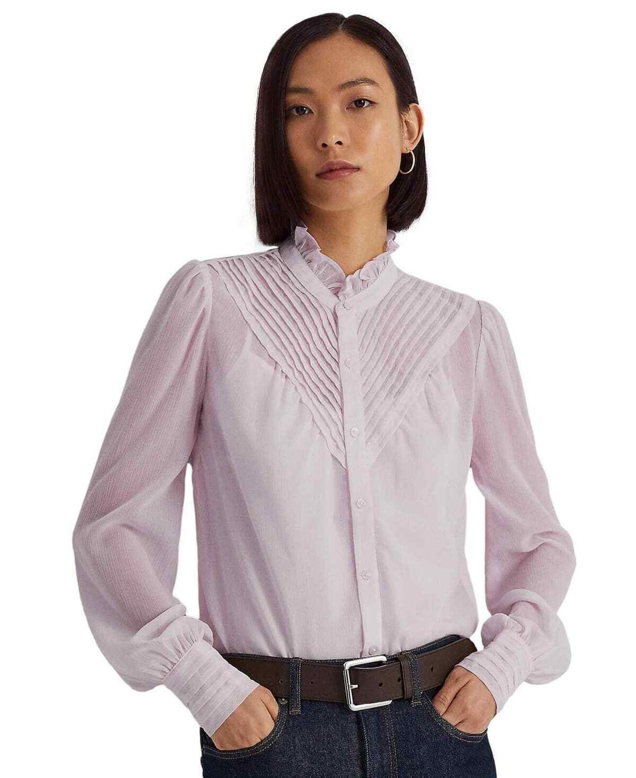 Lauren Ralph Lauren Lauren Ralph Lauren Women's Purple Crinkle Georgette Blouse Size M / US 6-8 / IT 42-44 - 1 Thumbnail