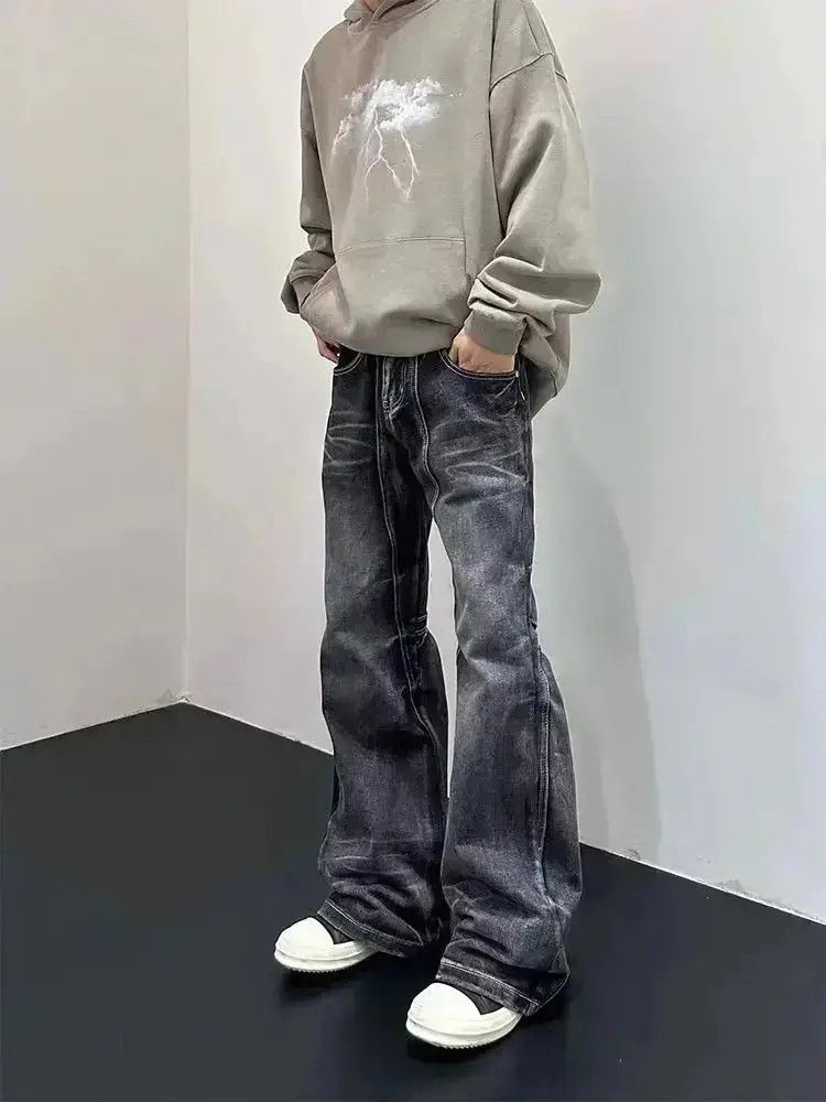 Japanese Brand Street wash black baggy micro flare jeans Size US 32 / EU 48 - 3 Thumbnail