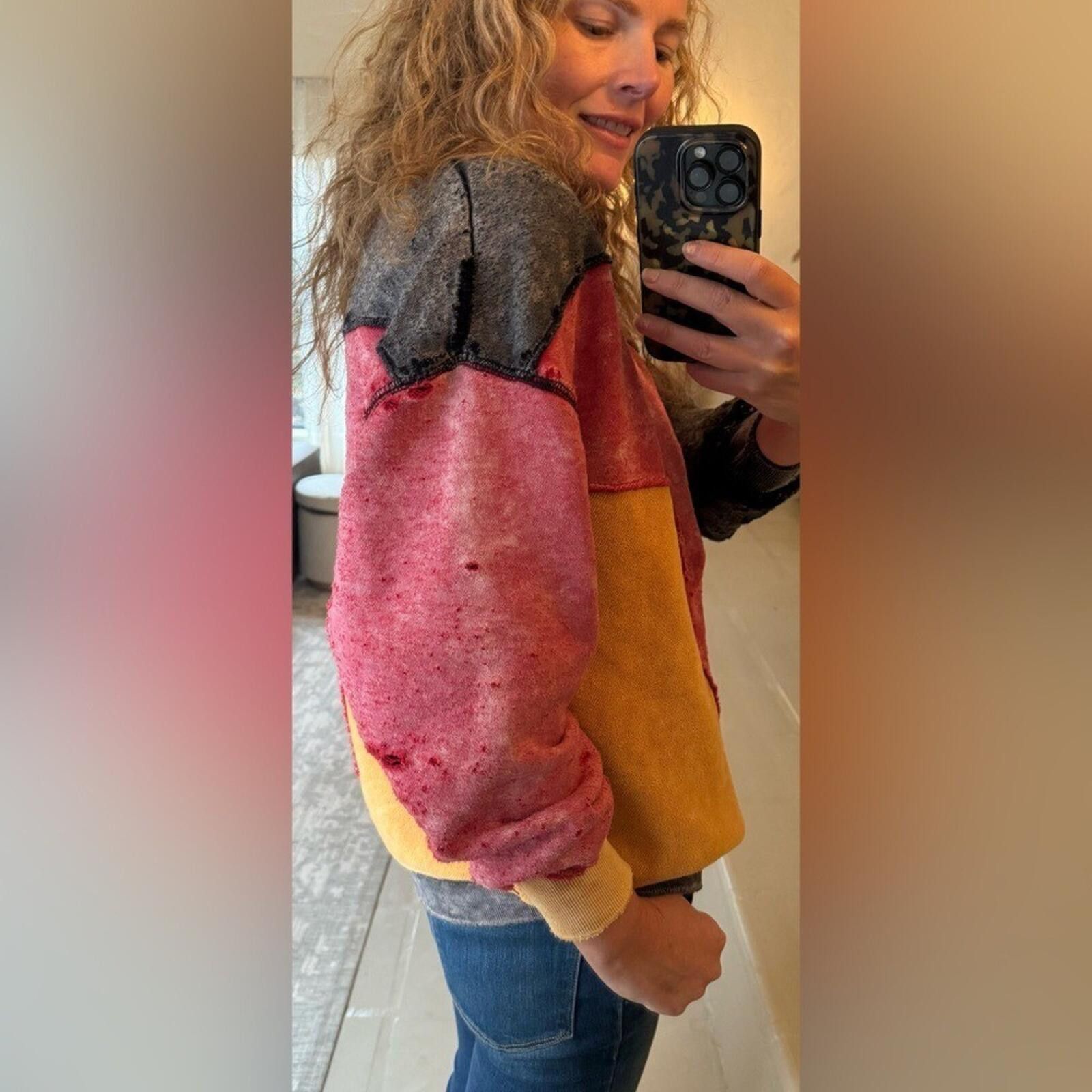 Other Gilded Intent Distressed Color Block Washed Sweatshirt Size XS / US 0-2 / IT 36-38 - 3 Thumbnail