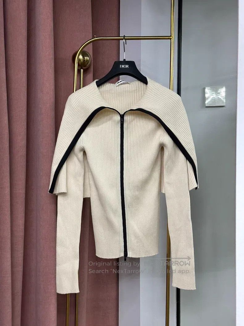Jil Sander Jil Sander size 34 Knit zip jacket with lapel and navy coll Size S / US 4 / IT 40 - 1 Thumbnail