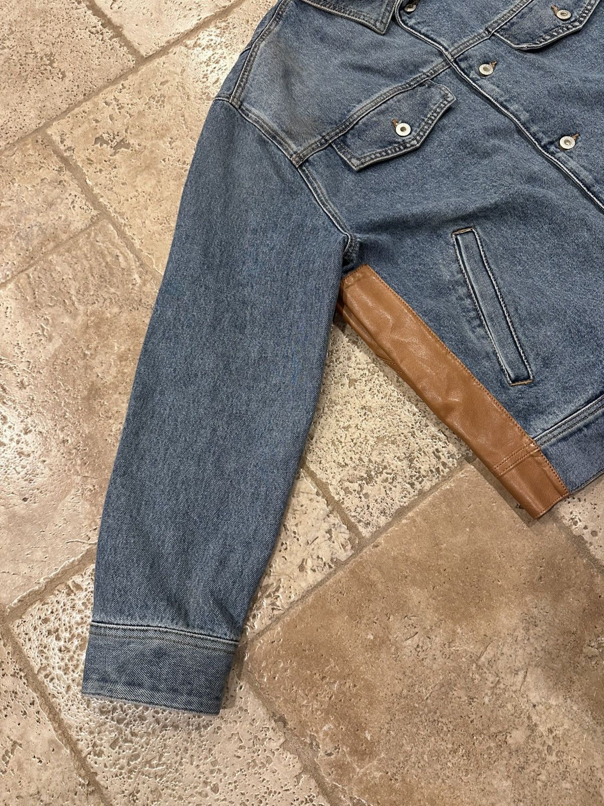 Loewe Loewe Leather Panelled Patch Logo Blue Denim Jacket Size US L / EU 52-54 / 3 - 6 Thumbnail