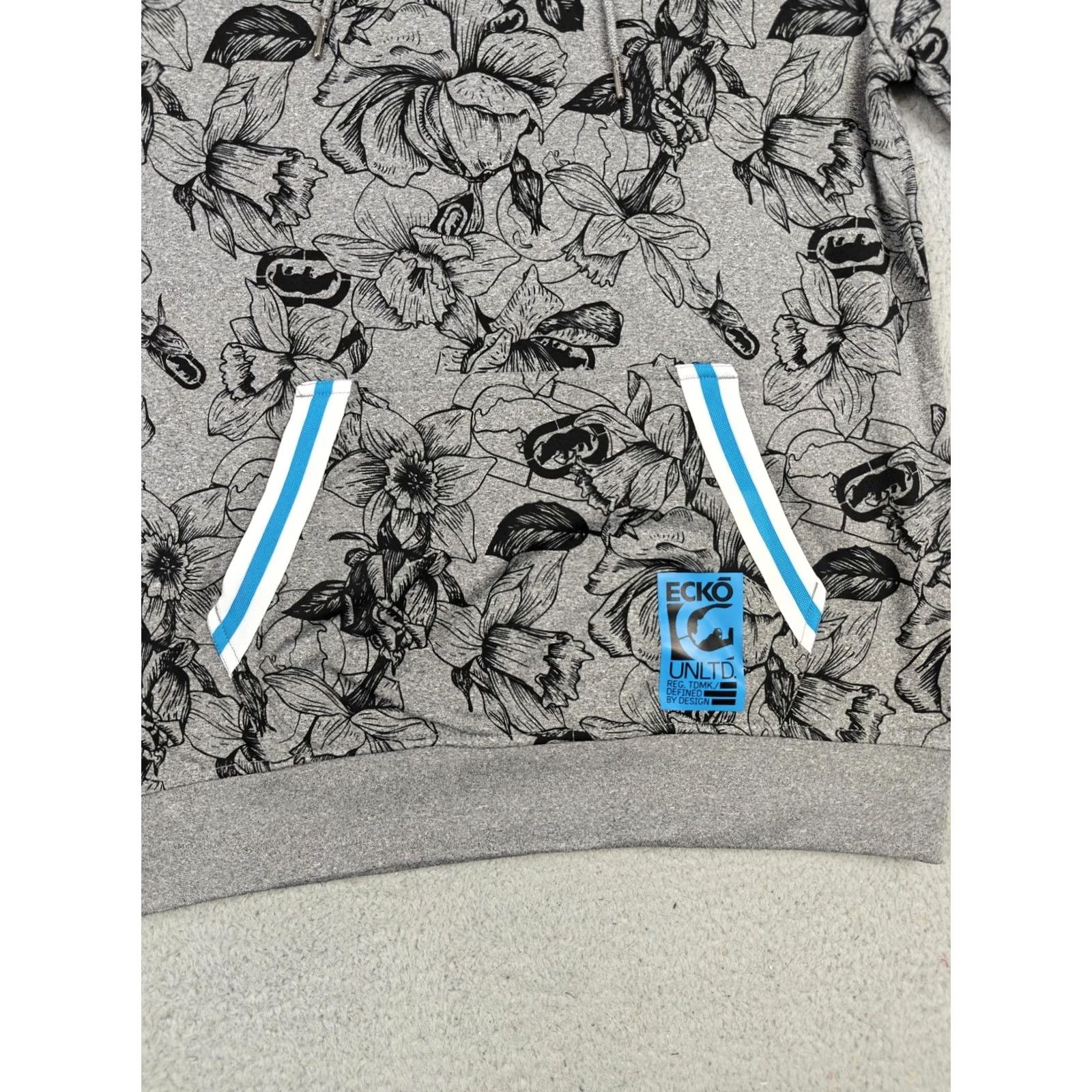 Ecko Unltd. Ecko Unltd Hoodie Mens Medium Gray Short Sleeve Floral Pullover Pockets E012K855 Size US M / EU 48-50 / 2 - 3 Thumbnail