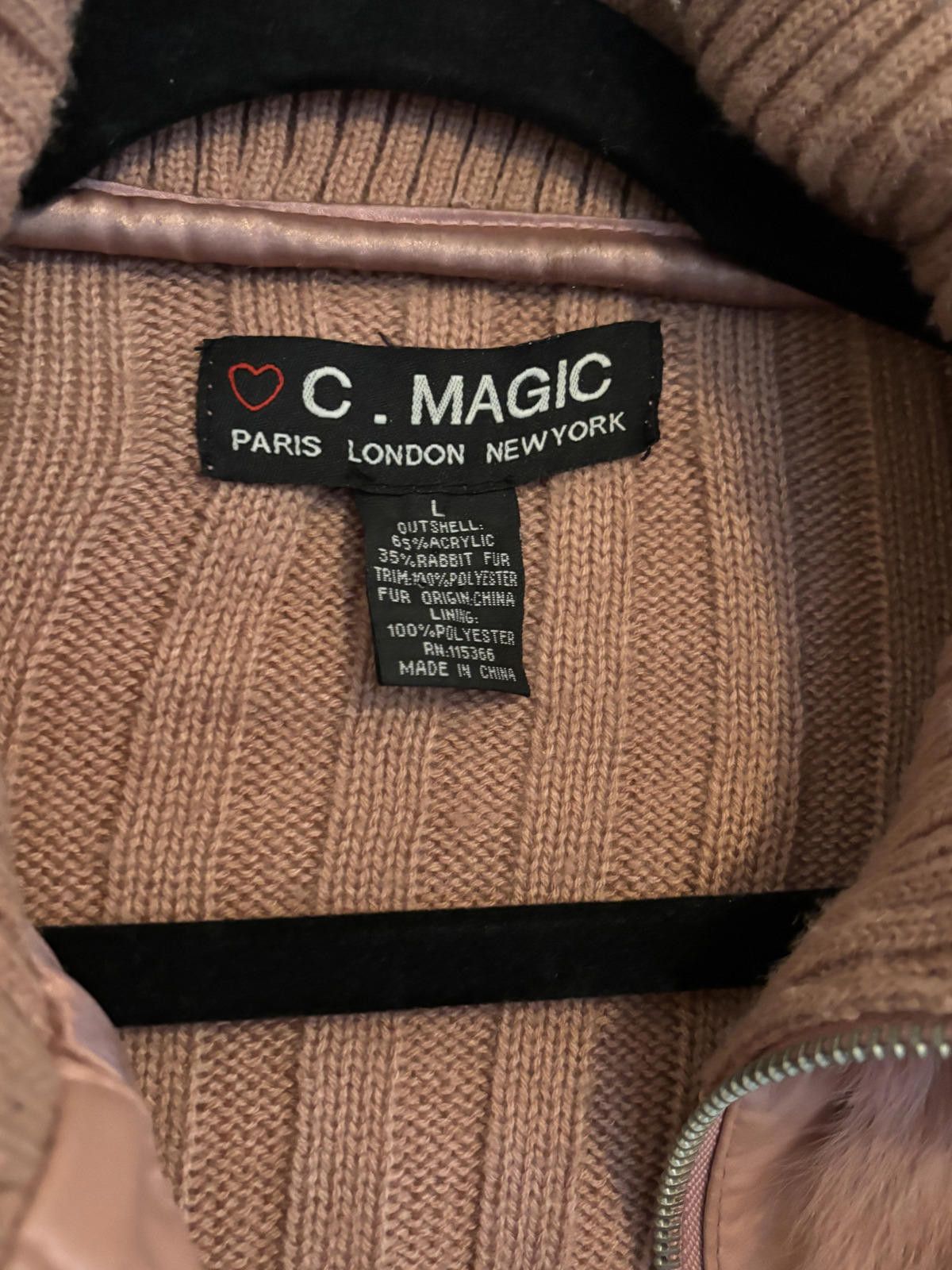 Designer C. Magic Women's AUTH Fur and Ribbed Knit Zip-Up Sweater L Size L / US 10 / IT 46 - 5 Thumbnail