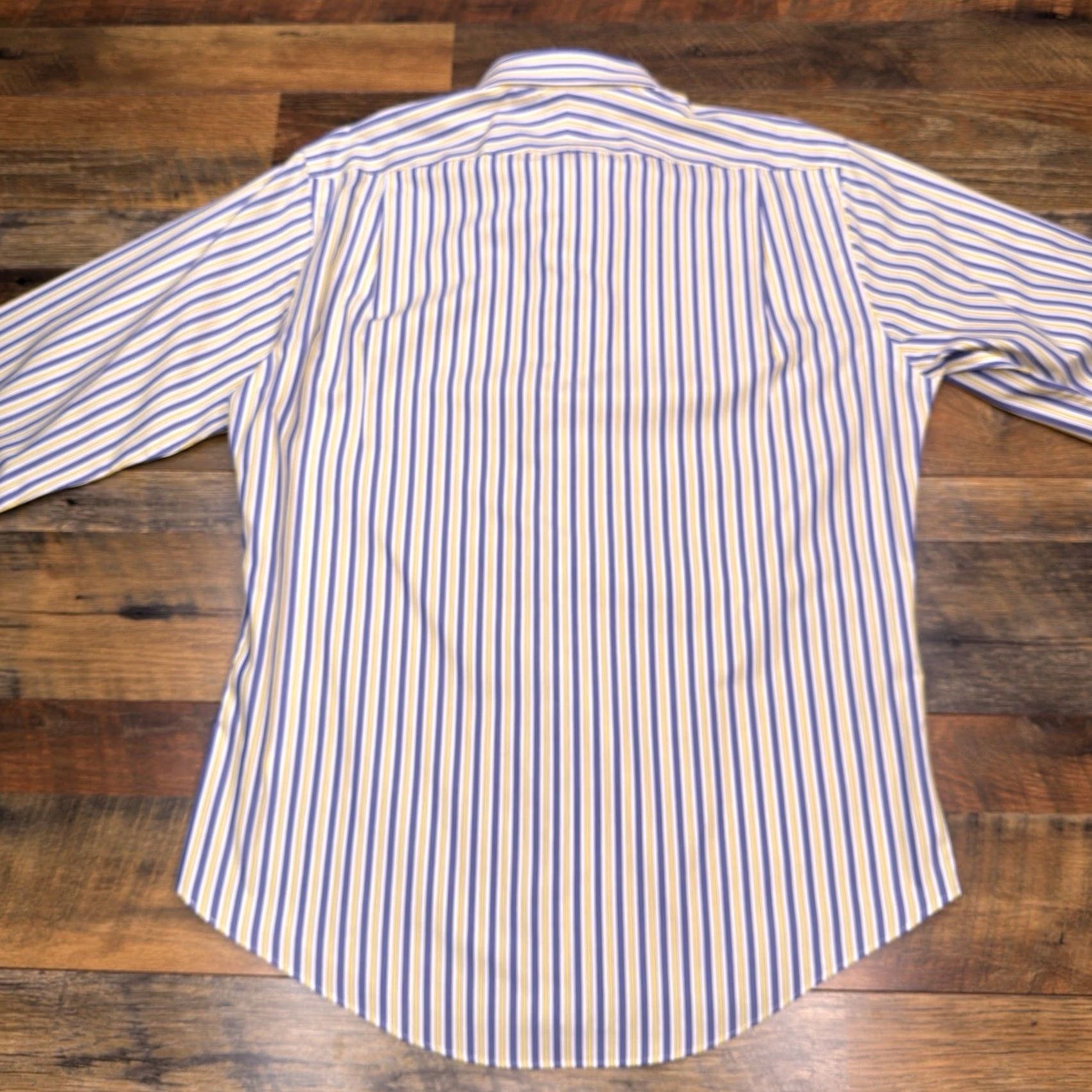 Neiman Marcus Neiman Marcus Shirt Mens 16 Slim Button Up Dress Shirt Yellow Striped 100% Cotton Wrinkle Resistant Size US L / EU 52-54 / 3 - 3 Thumbnail