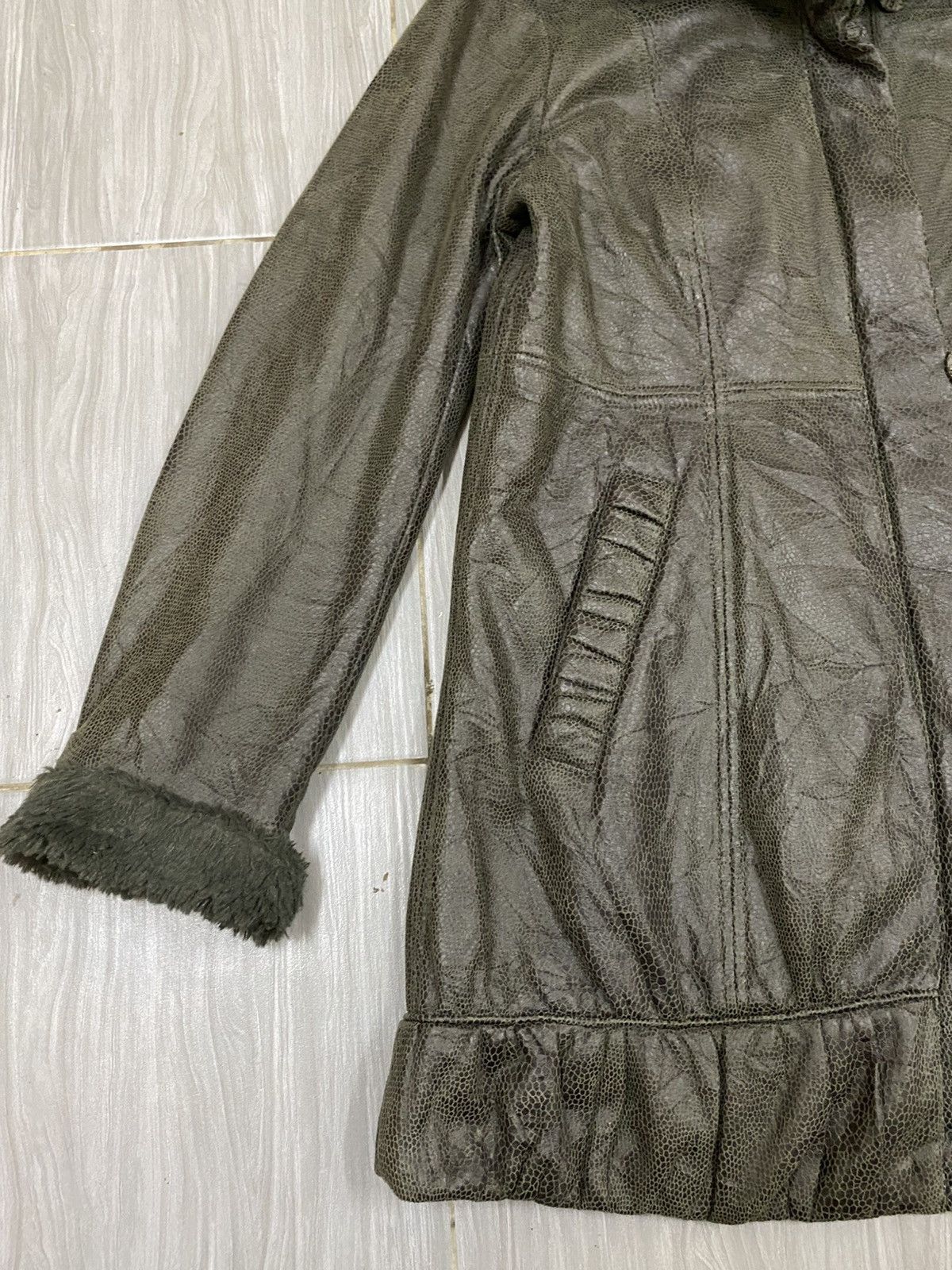 Japanese Brand Arte Soie Olive Shearling Leather Jacket – Japanese Vintage Size M / US 6-8 / IT 42-44 - 3 Thumbnail