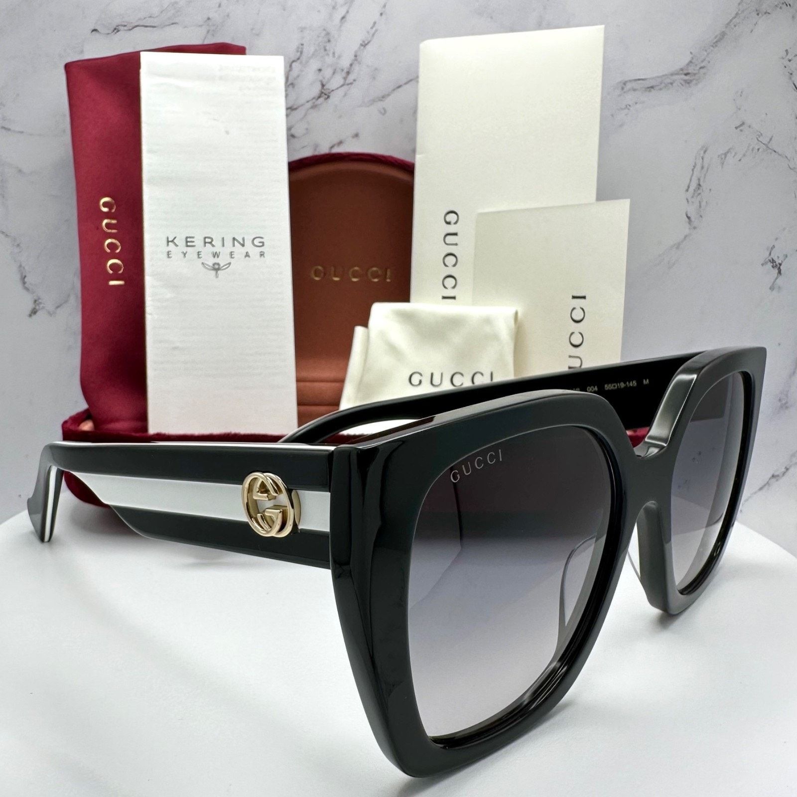 Gucci New GUCCI Sunglasses Black Square Gold Metal GG Web Arms Size ONE SIZE - 1 Thumbnail