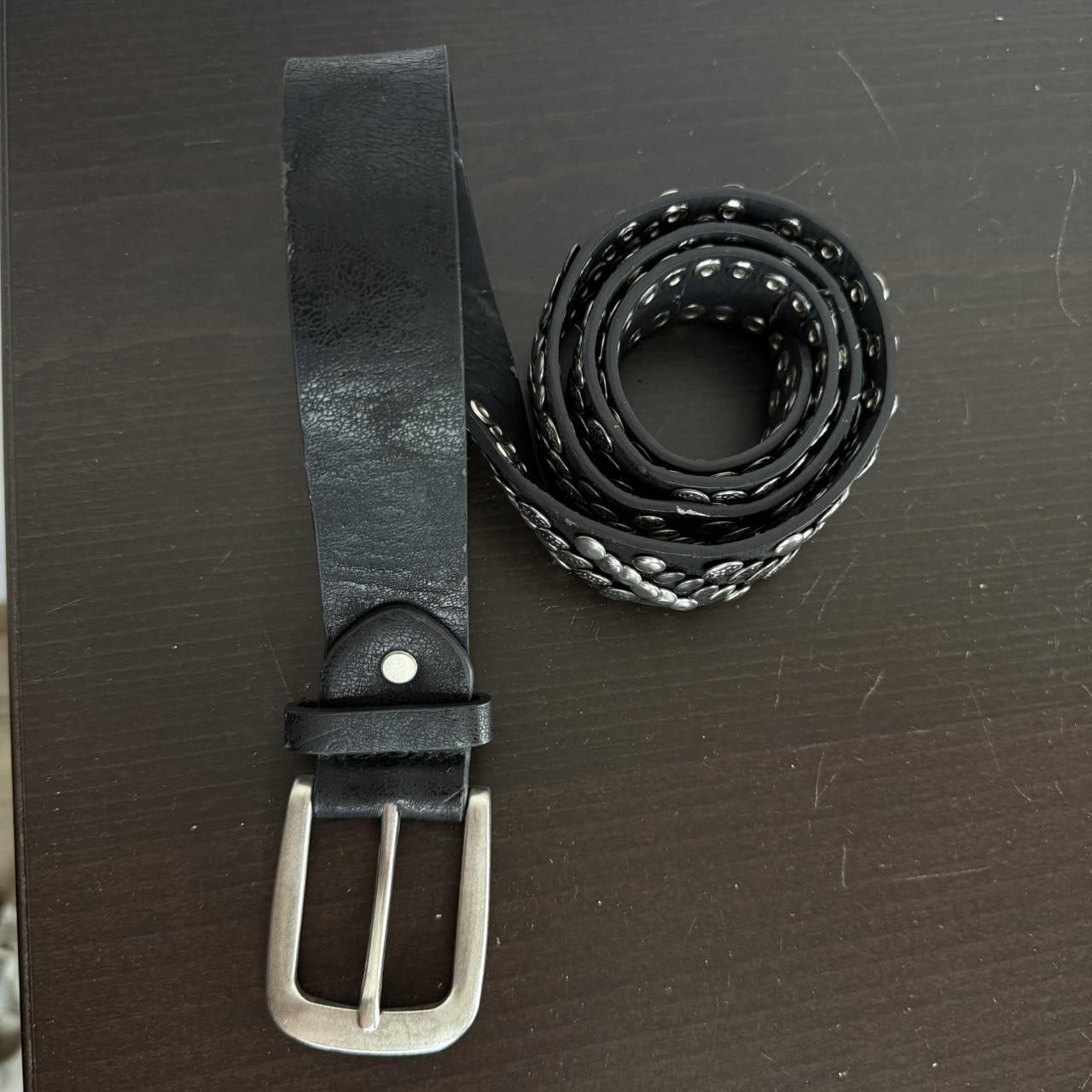 Vintage Black leather studded belt with silver studs #punk #biker Size ONE SIZE - 2 Thumbnail