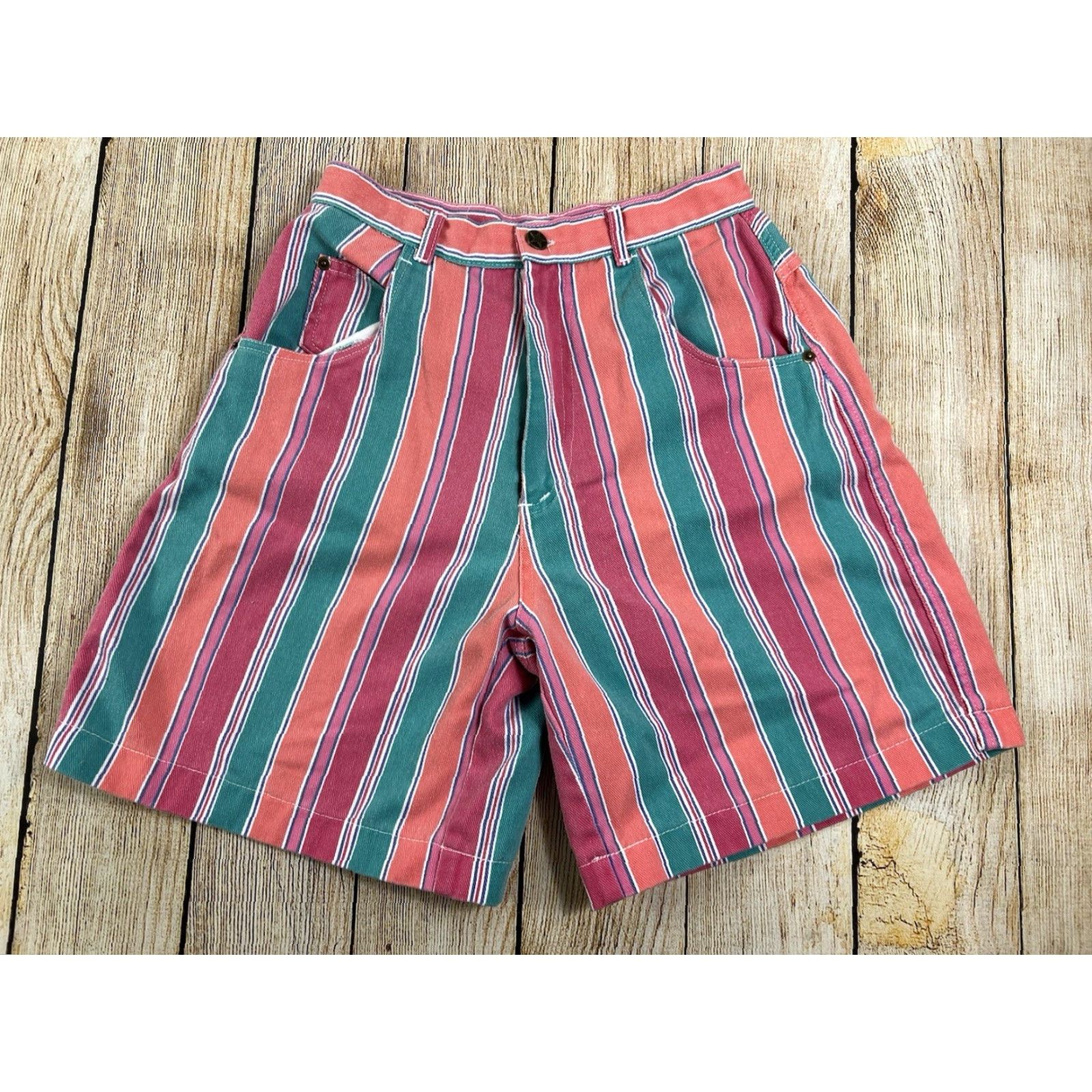 Vintage VINTAGE Pennylane 90s High Waist Shorts Women Regular 12 Pink Striped Denim 100% Cotton Mom Style 90s Casual Size 34" / US 12 / IT 48 - 2 Thumbnail