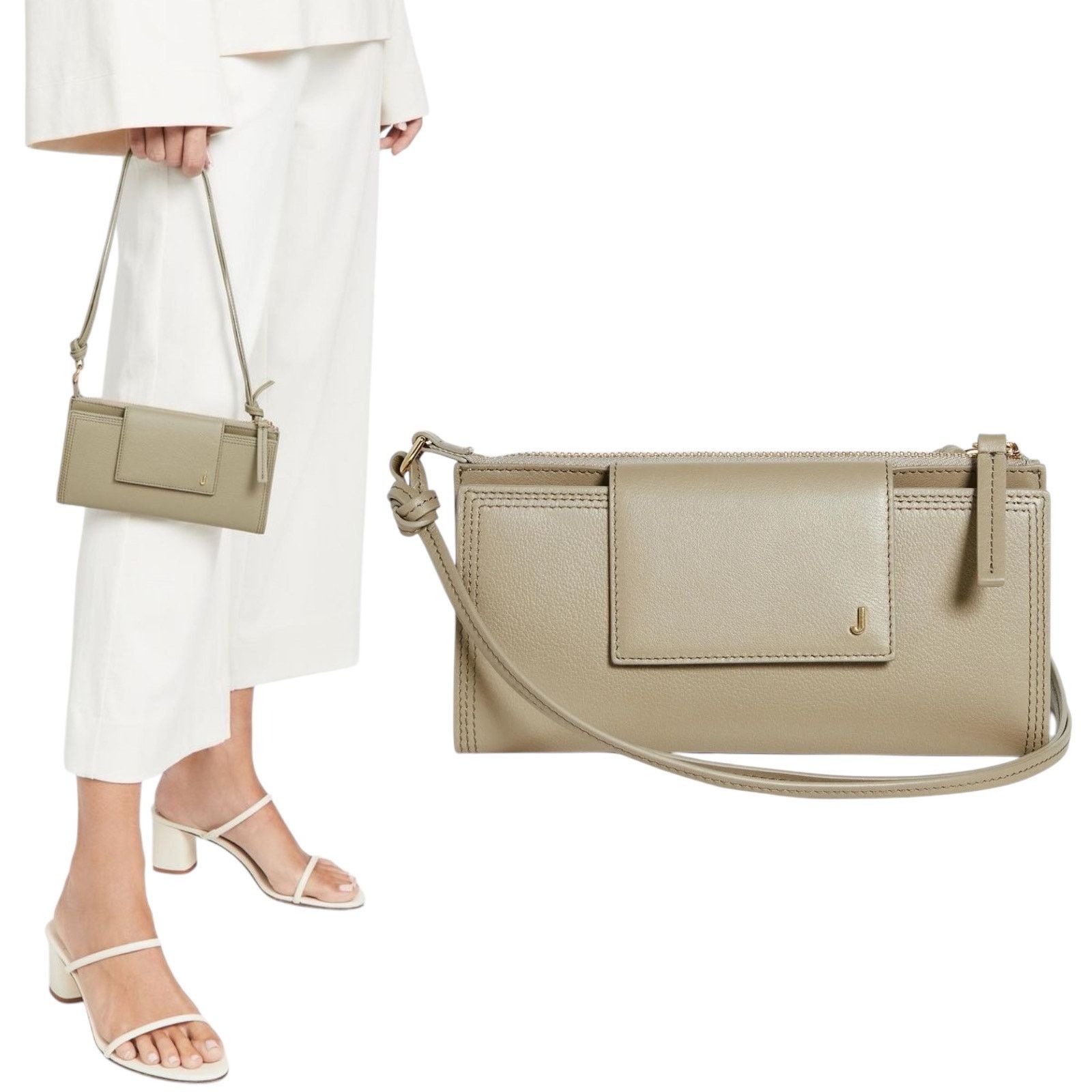 Jacquemus Le Pichoto Leather Shoulder Bag Wristlet Natural in Grey, Women's