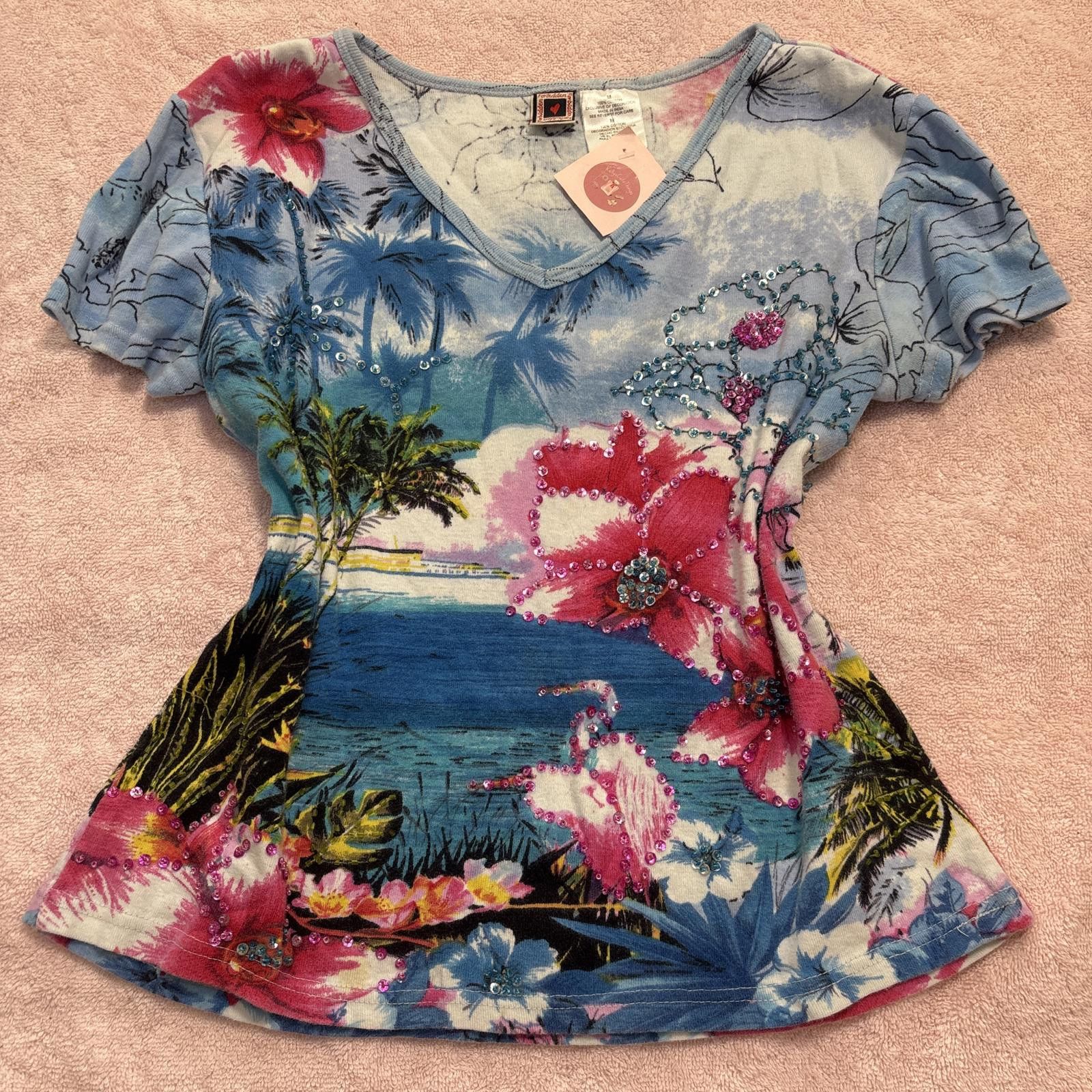 Other vintage beaded floral baby tee Size M / US 6-8 / IT 42-44 - 1 Thumbnail